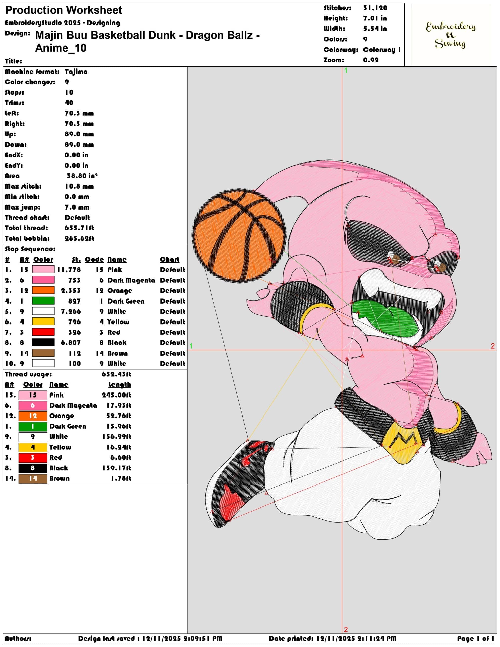 Majin Buu Basketball Dunk Dragon Ballz Anime- Elegant embroidery design file - instant download — view 3