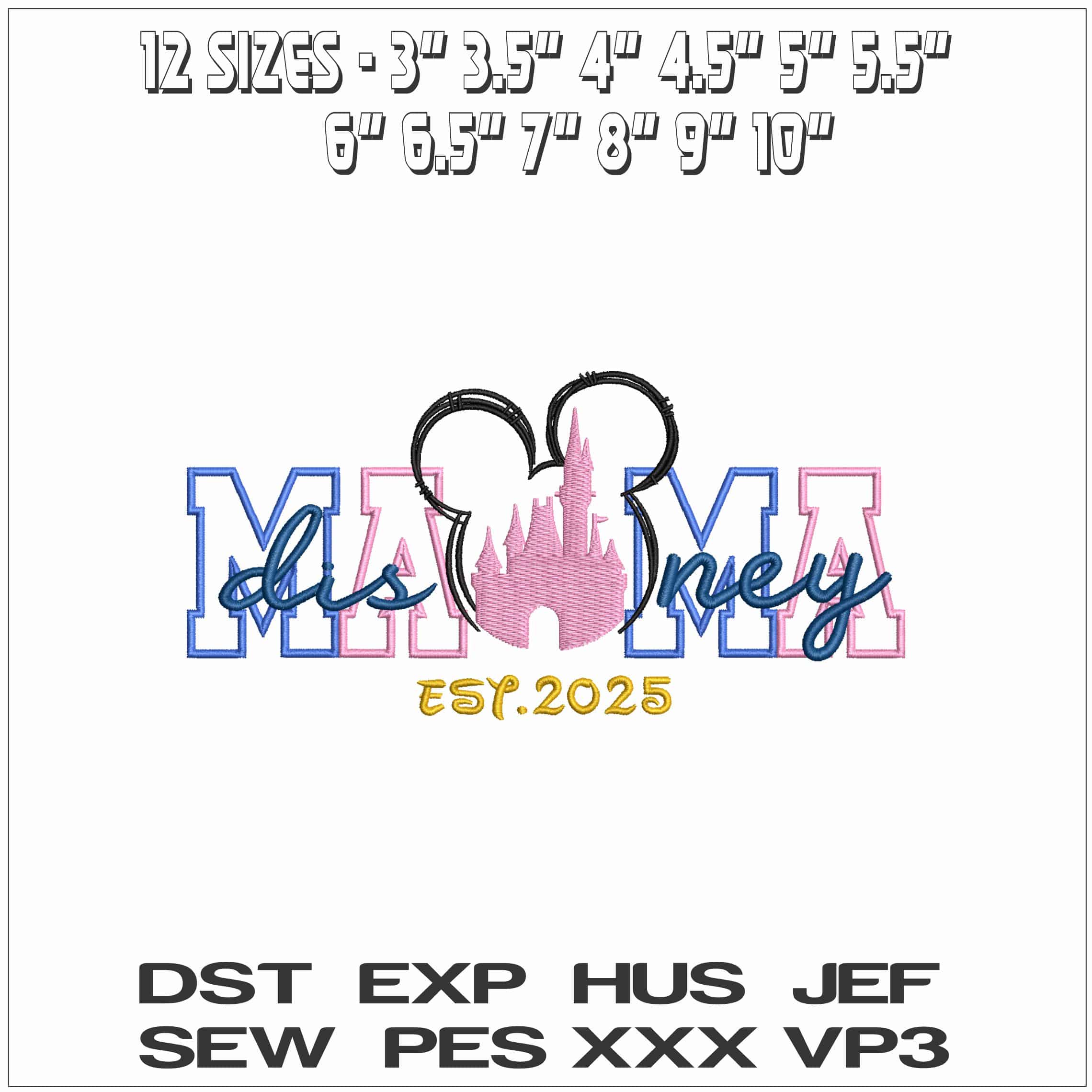 Mama Disney with Castle- Elegant embroidery design file - instant download — view 2