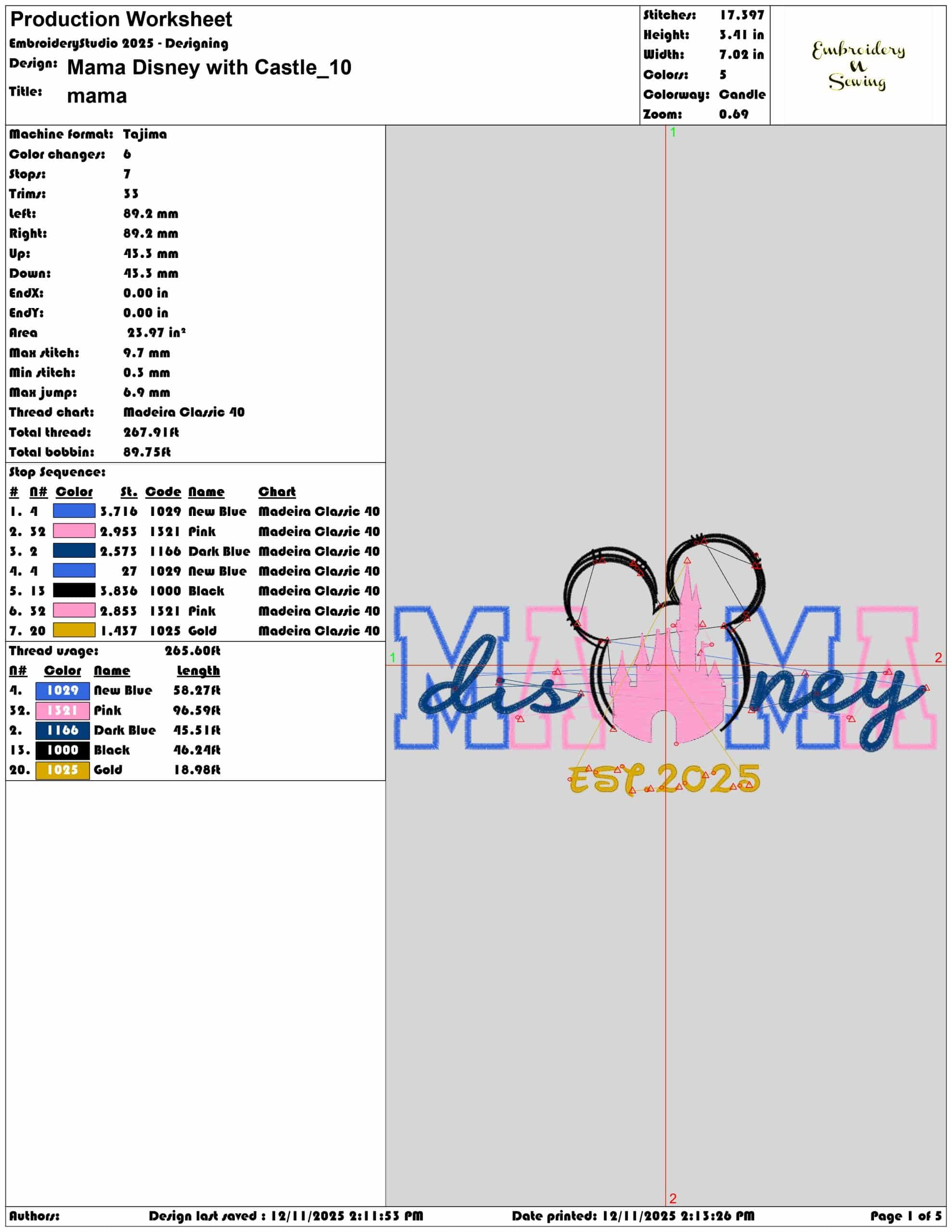 Mama Disney with Castle- Elegant embroidery design file - instant download — view 3
