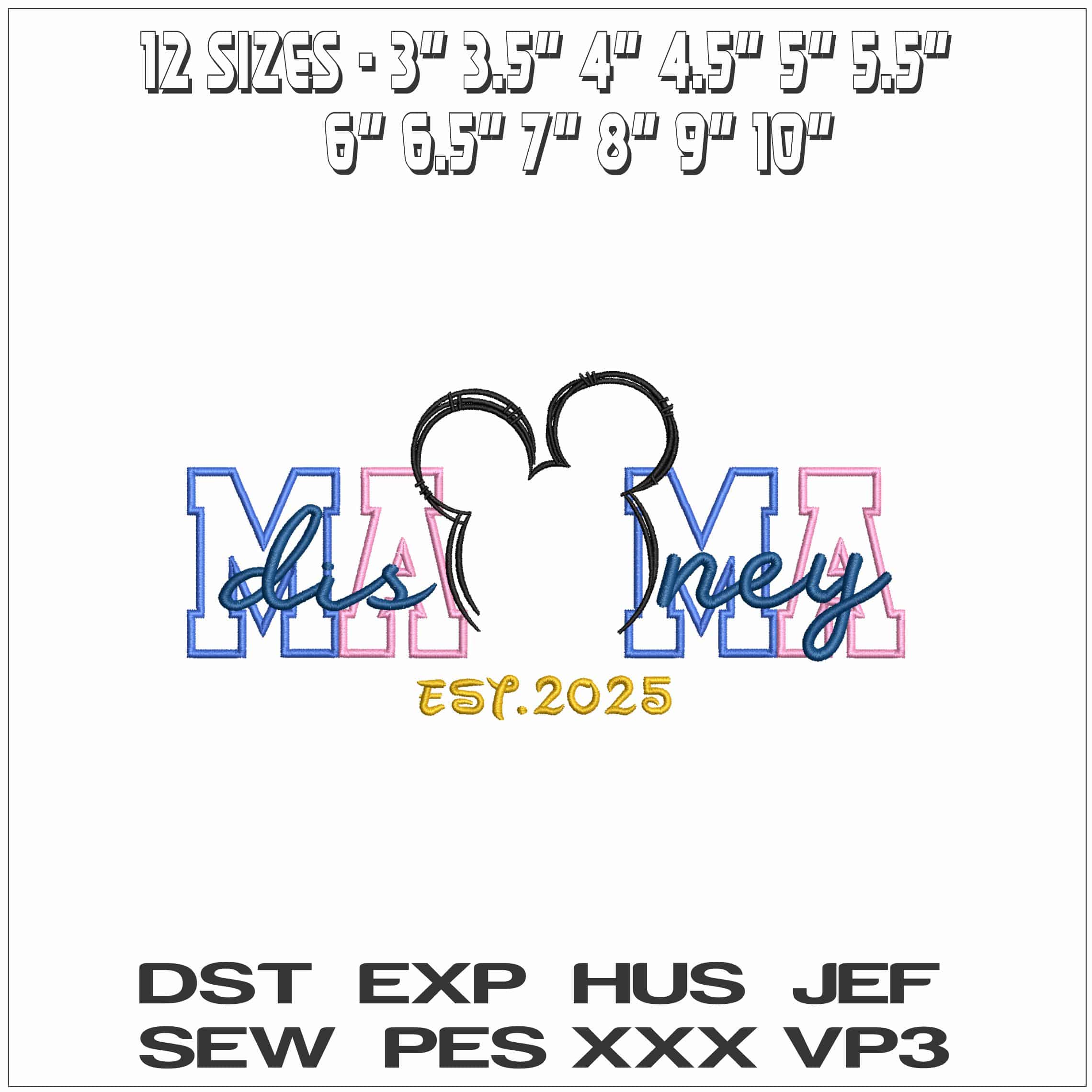Mama Disney with Mickey Mouse- Elegant embroidery design file - instant download — view 2