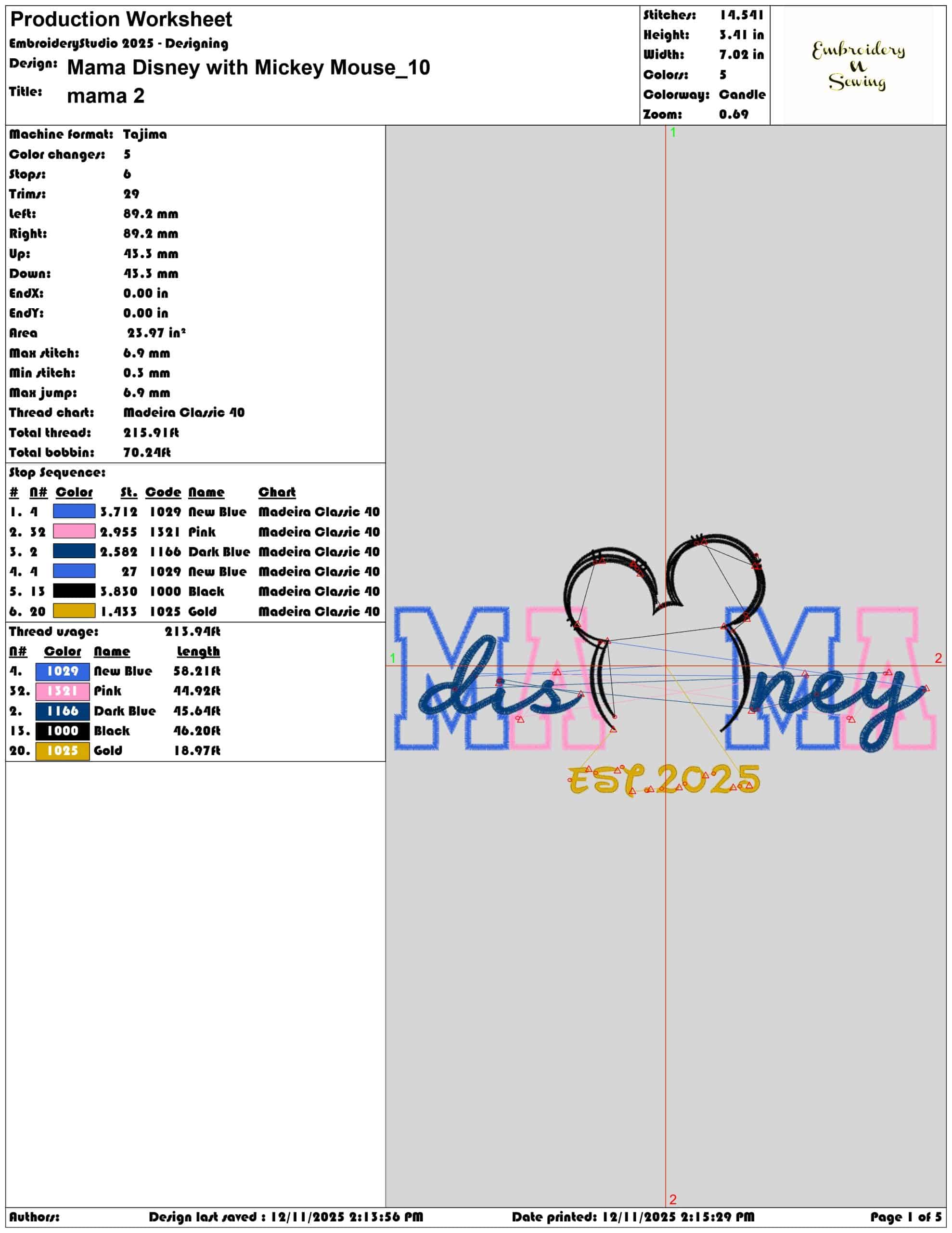 Mama Disney with Mickey Mouse- Elegant embroidery design file - instant download — view 3