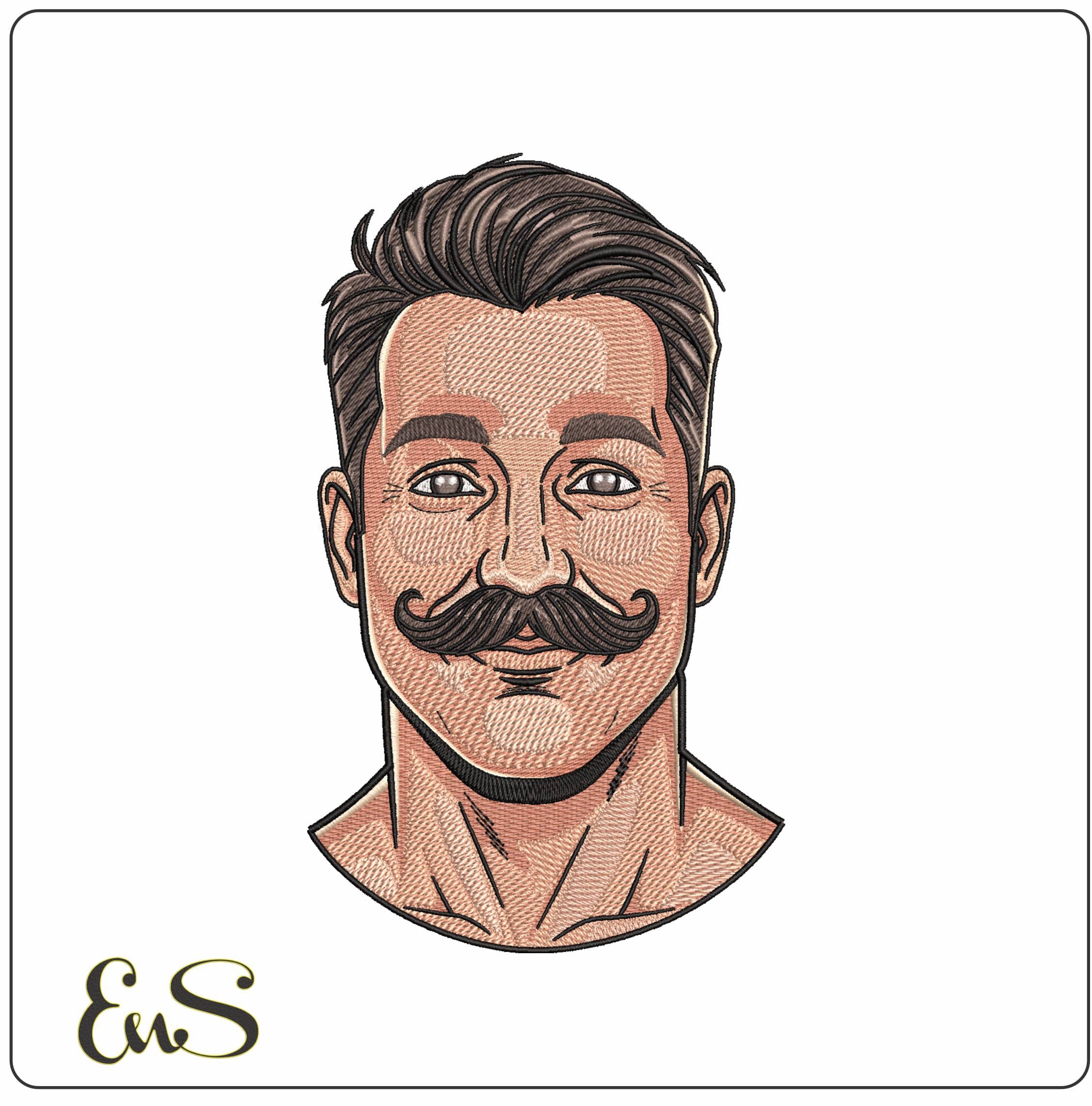 Mans Head with Moustache- Elegant embroidery design file - instant download