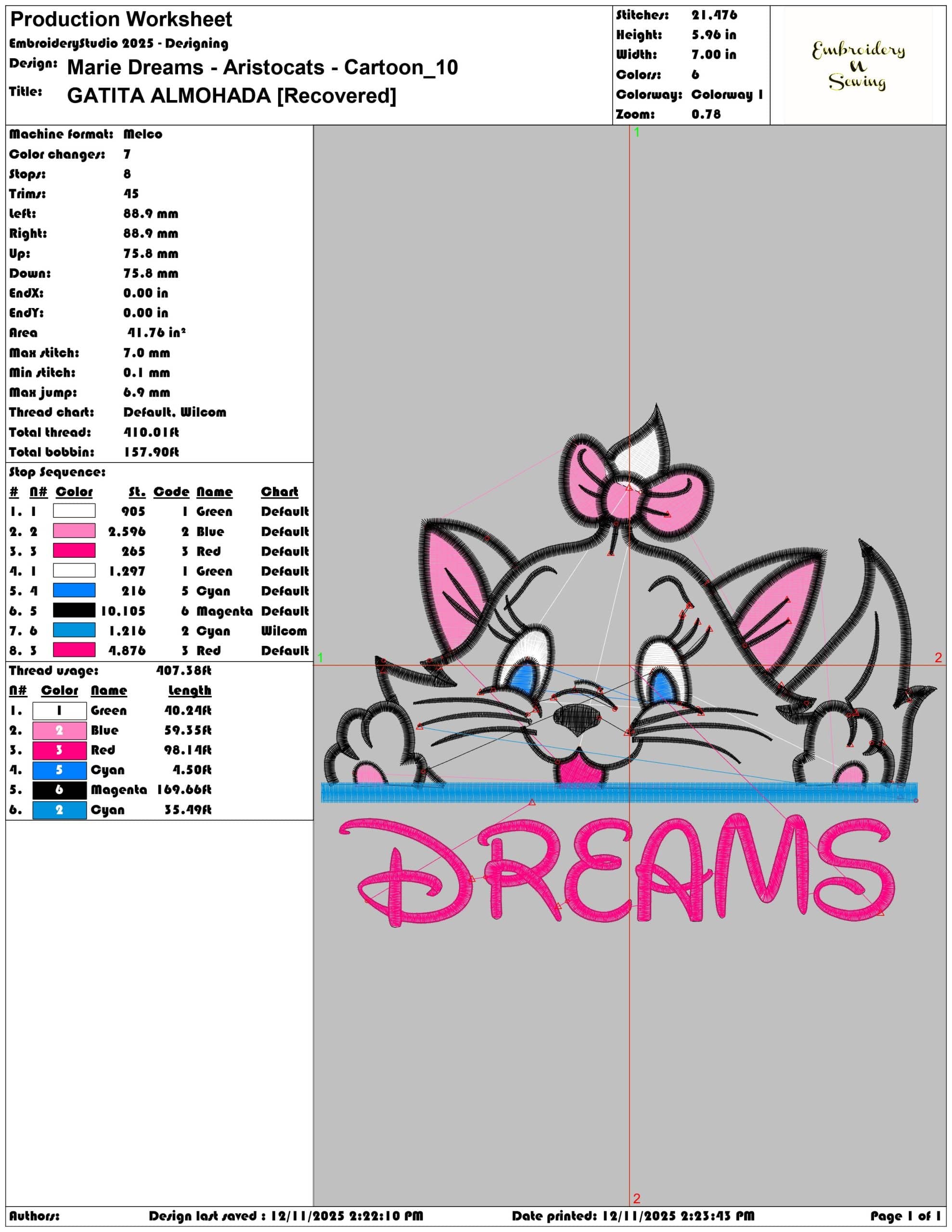 Marie Dreams Aristocats Cartoon- Elegant embroidery design file - instant download — view 3