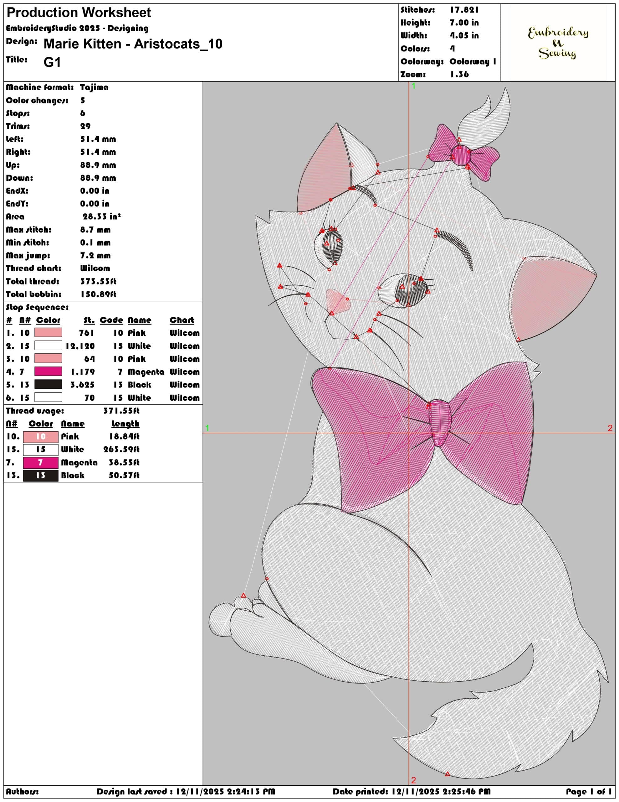 Marie Kitten Aristocats- Elegant embroidery design file - instant download — view 3