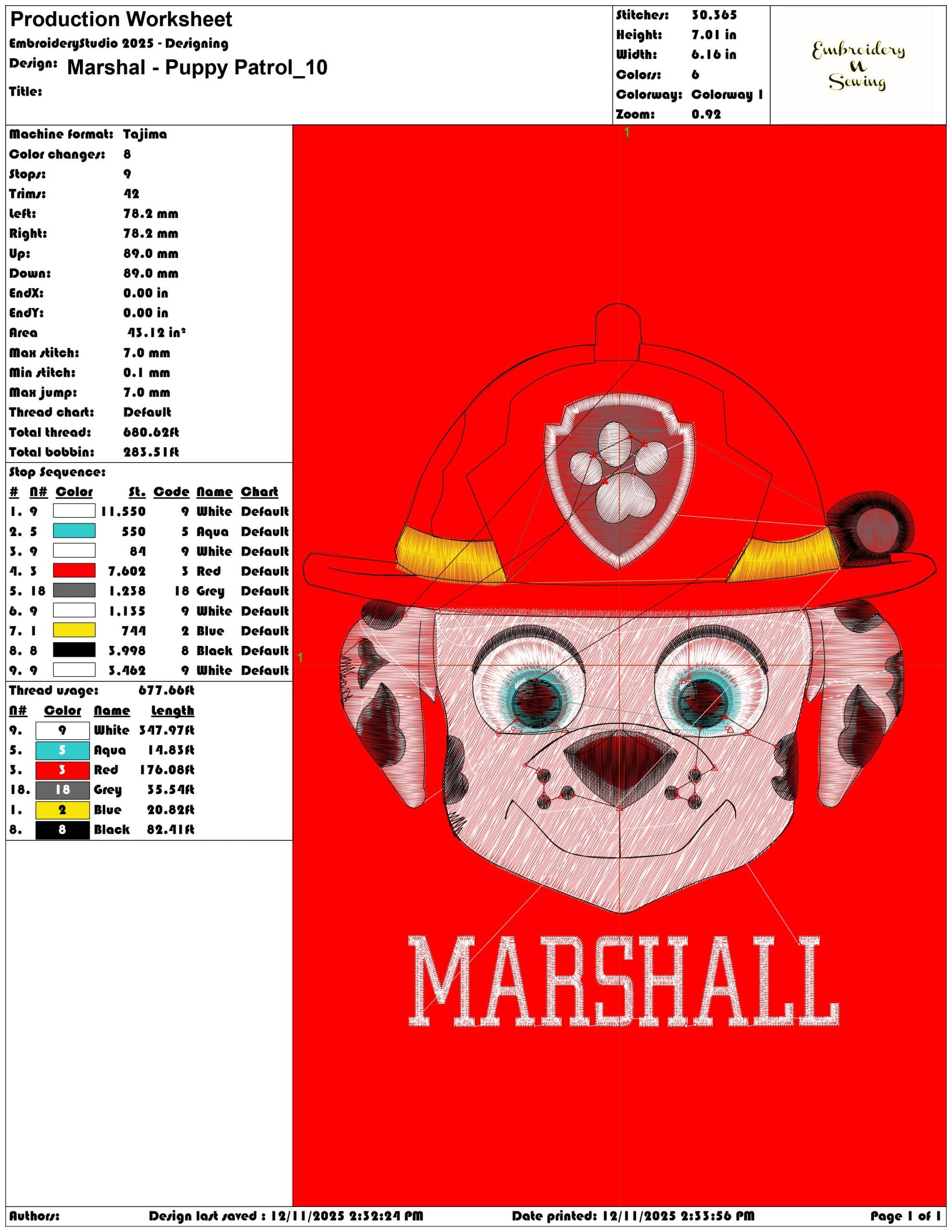 Marshal Puppy Patrol- Elegant embroidery design file - instant download — view 3