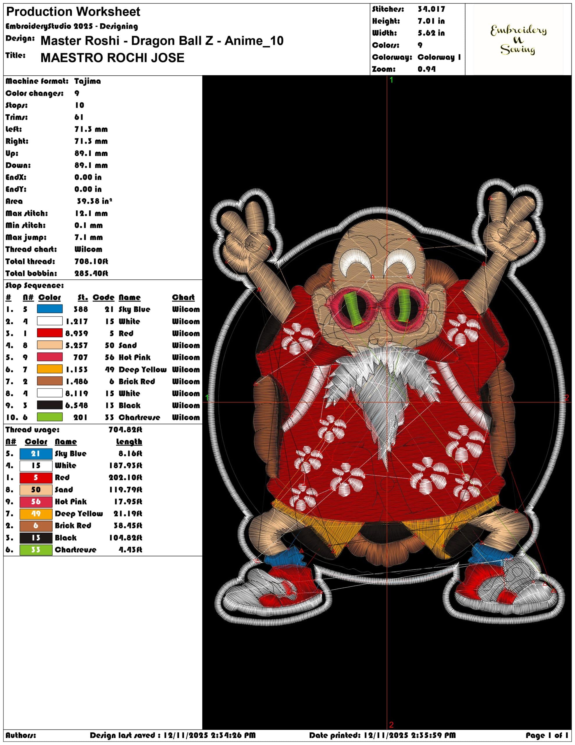 Master Roshi Dragon Ball Z Anime- Elegant embroidery design file - instant download — view 3