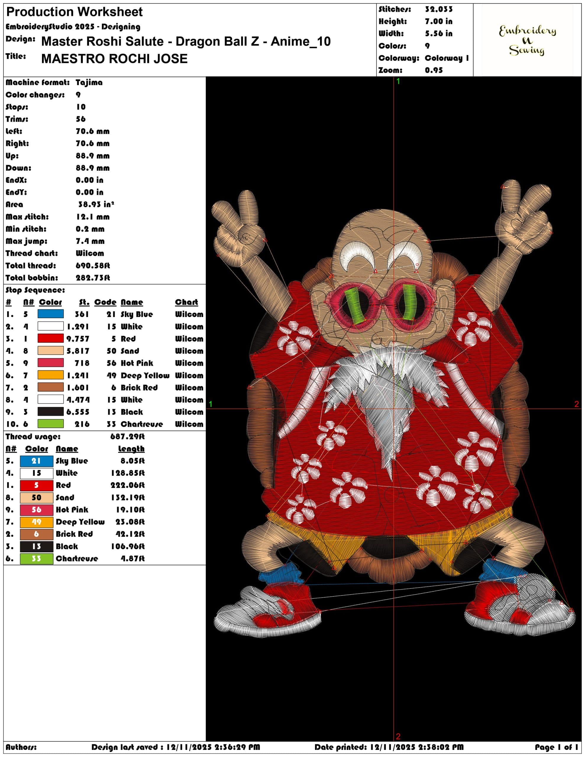 Master Roshi Salute Dragon Ball Z Anime- Elegant embroidery design file - instant download — view 3