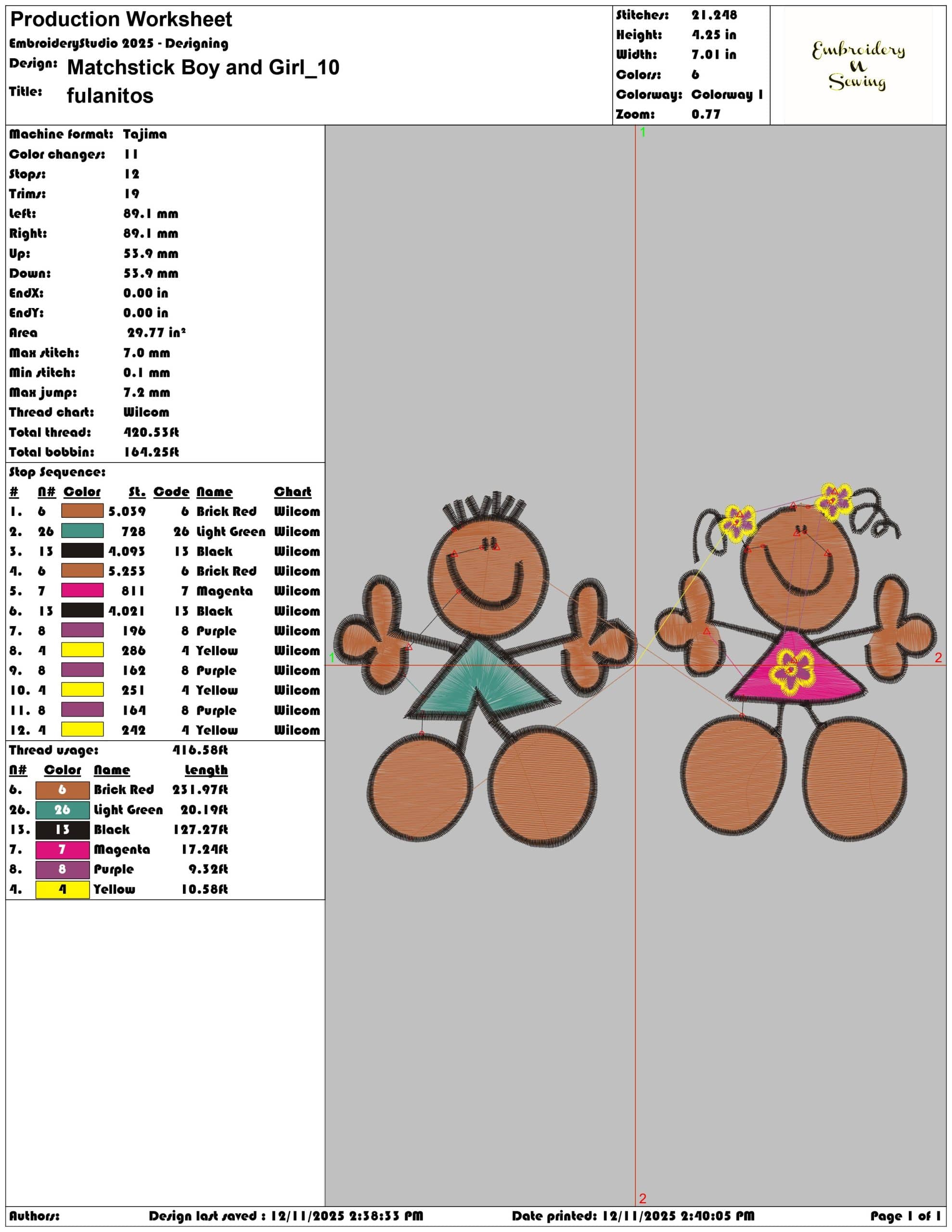 Matchstick Boy and Girl- Elegant embroidery design file - instant download — view 3