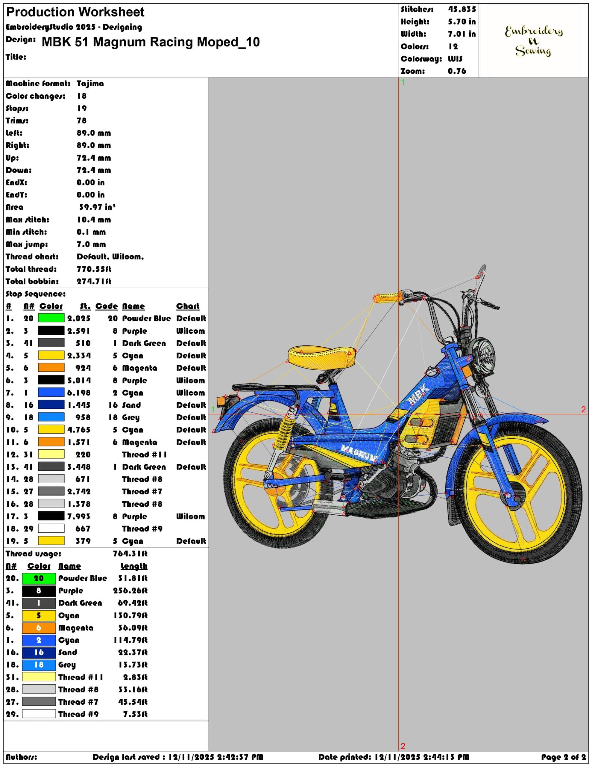 MBK 51 Magnum Racing Moped- Elegant embroidery design file - instant download — view 3