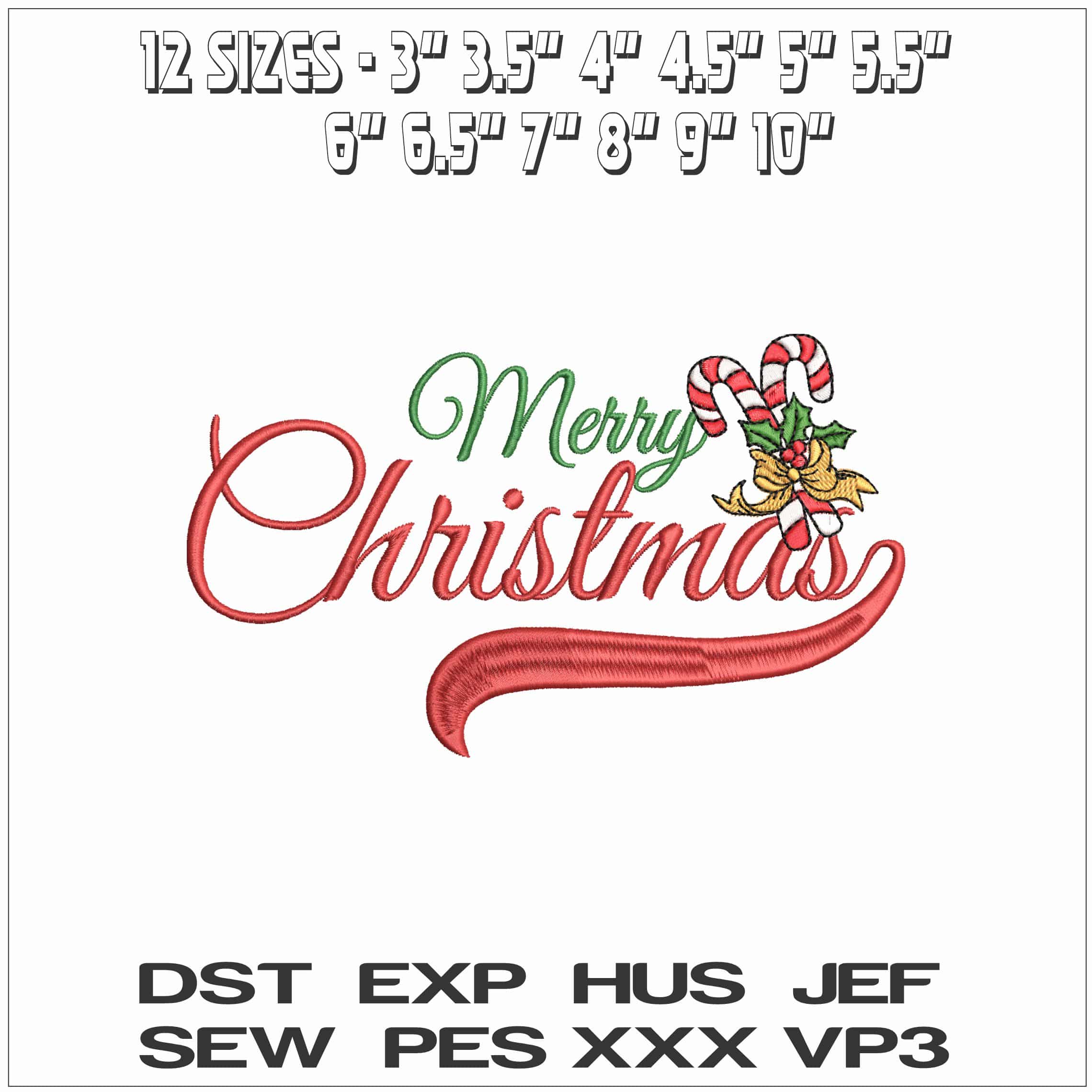 Merry Christmas Candy Canes- Elegant embroidery design file - instant download — view 2