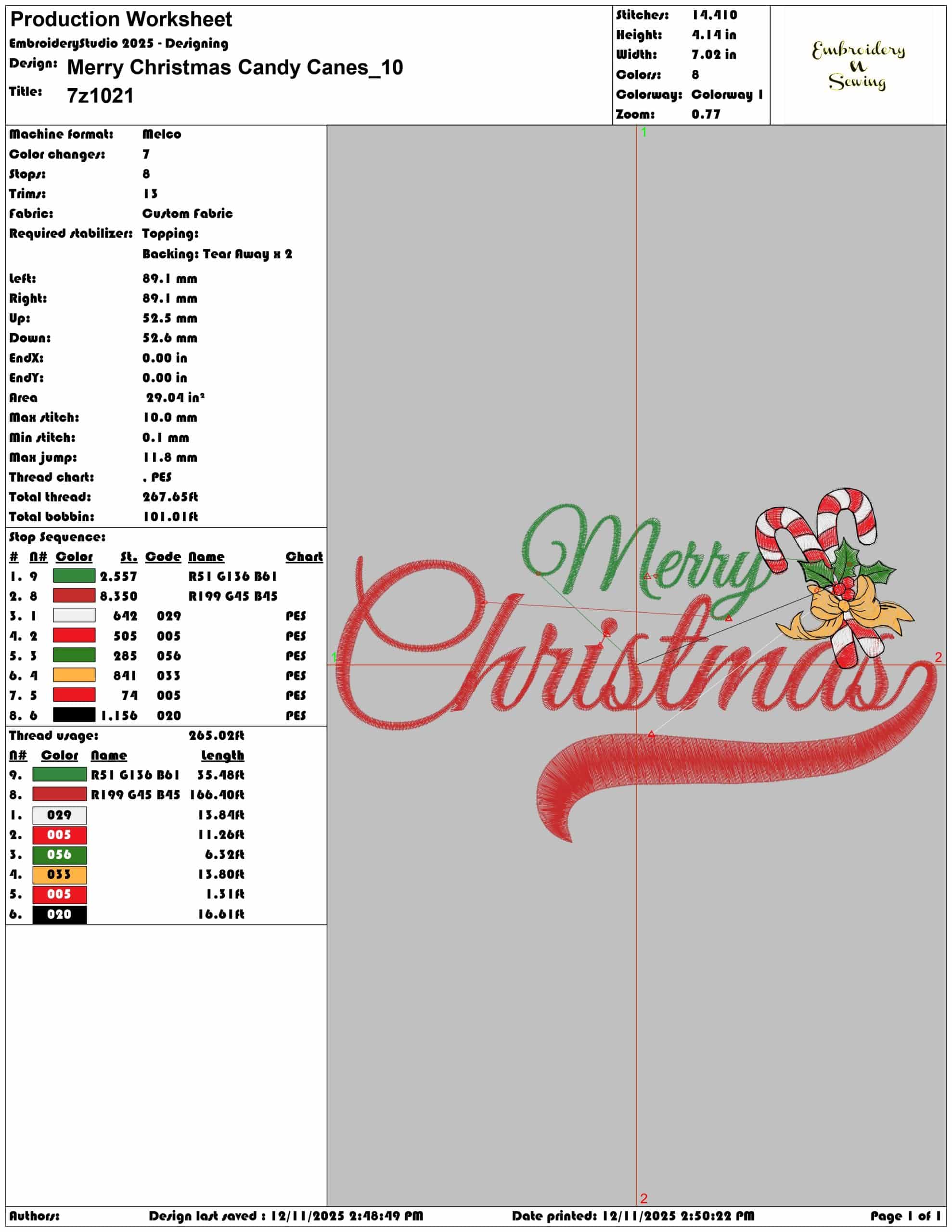 Merry Christmas Candy Canes- Elegant embroidery design file - instant download — view 3