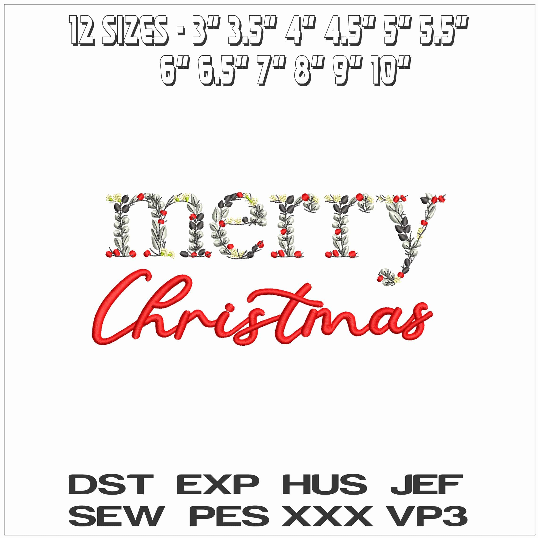 Merry Christmas Floral- Elegant embroidery design file - instant download — view 2