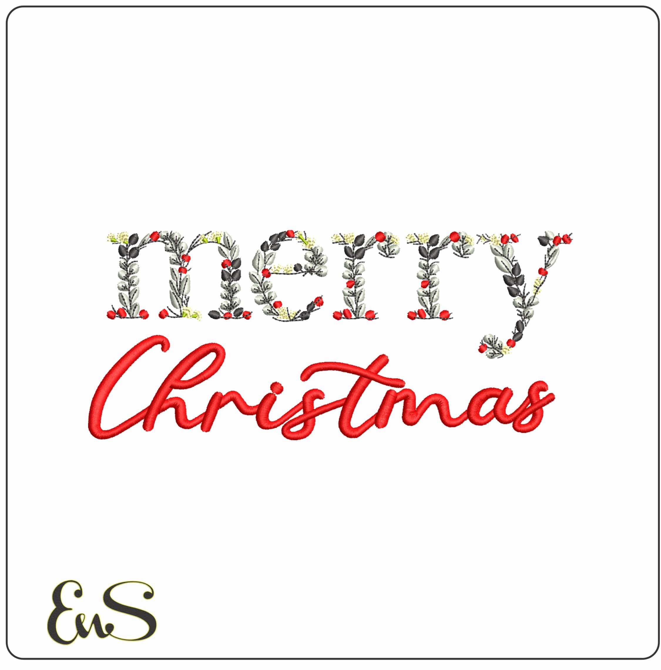 Merry Christmas Floral- Elegant embroidery design file - instant download