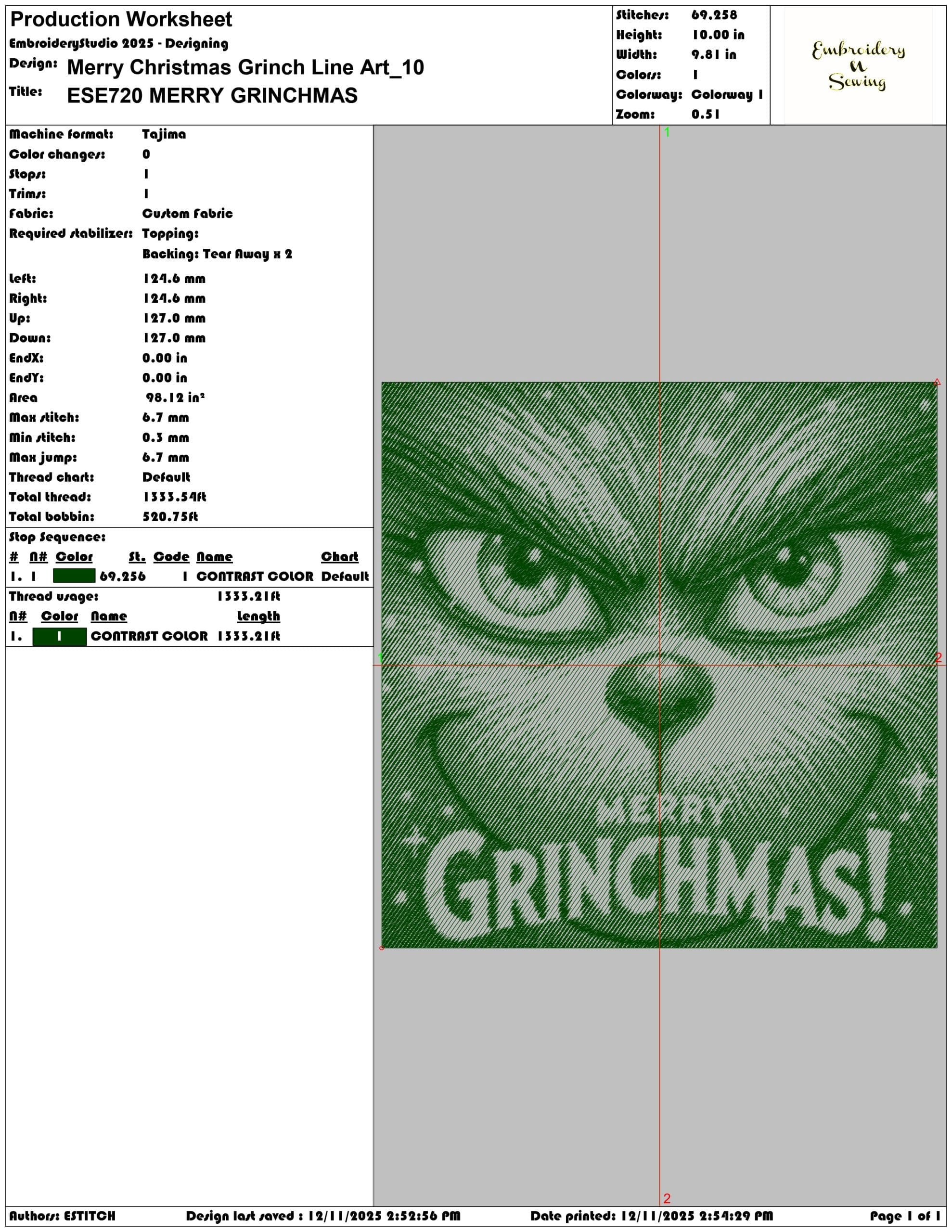 Merry Christmas Grinch Line Art- Elegant embroidery design file - instant download — view 3
