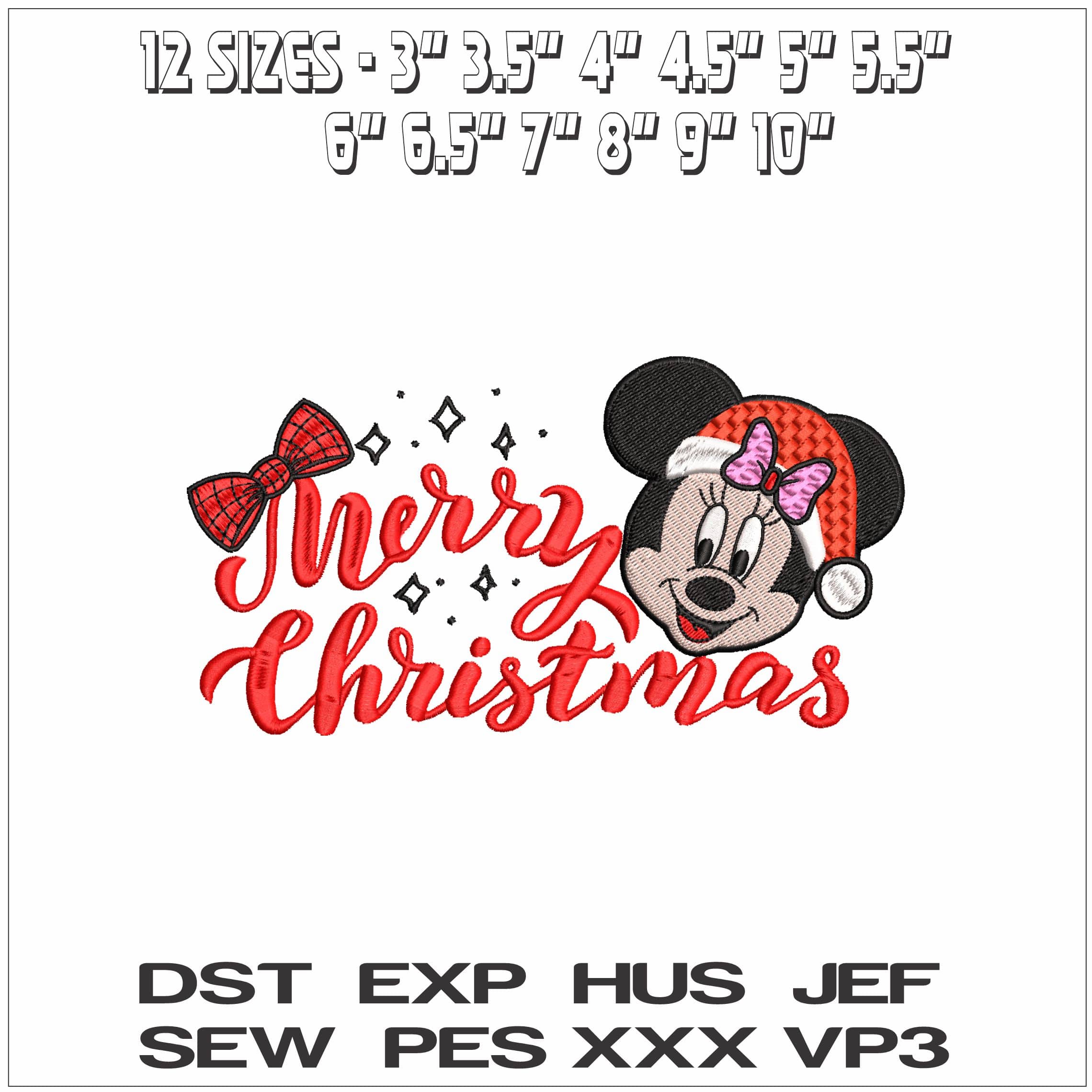 Merry Christmas Mickey Mouse Quilted head- Elegant embroidery design file - instant download — view 2