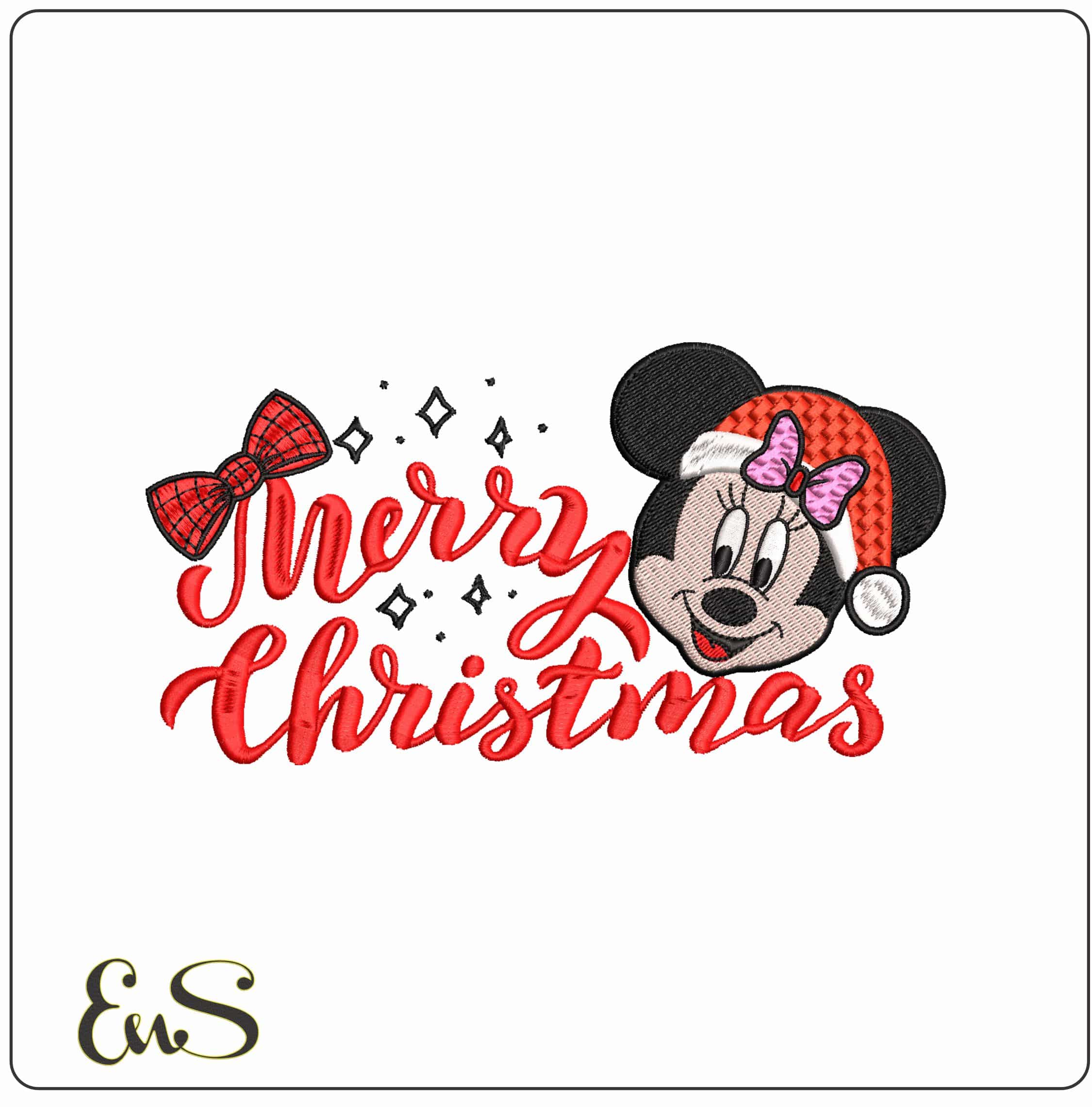 Merry Christmas Mickey Mouse Quilted head- Elegant embroidery design file - instant download