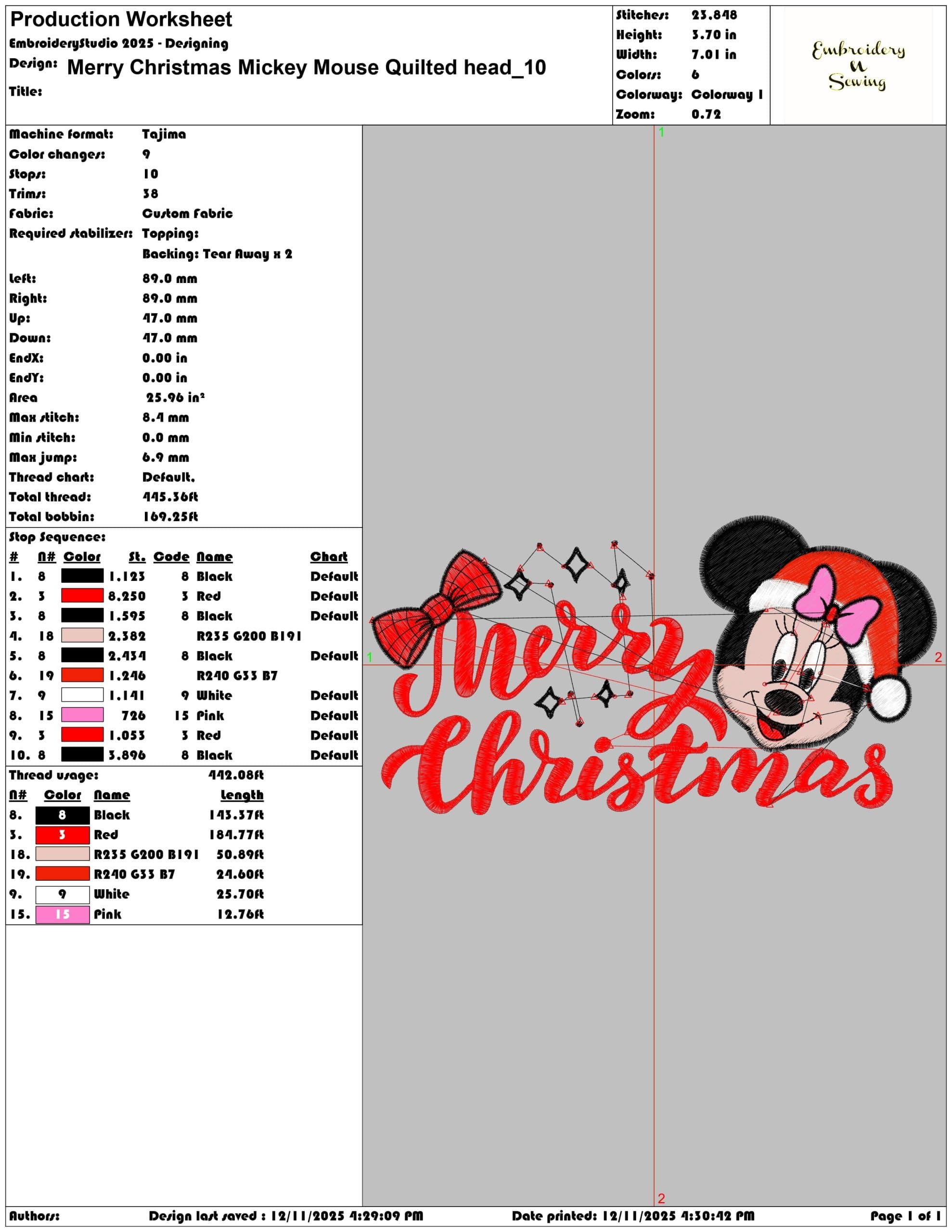 Merry Christmas Mickey Mouse Quilted head- Elegant embroidery design file - instant download — view 3
