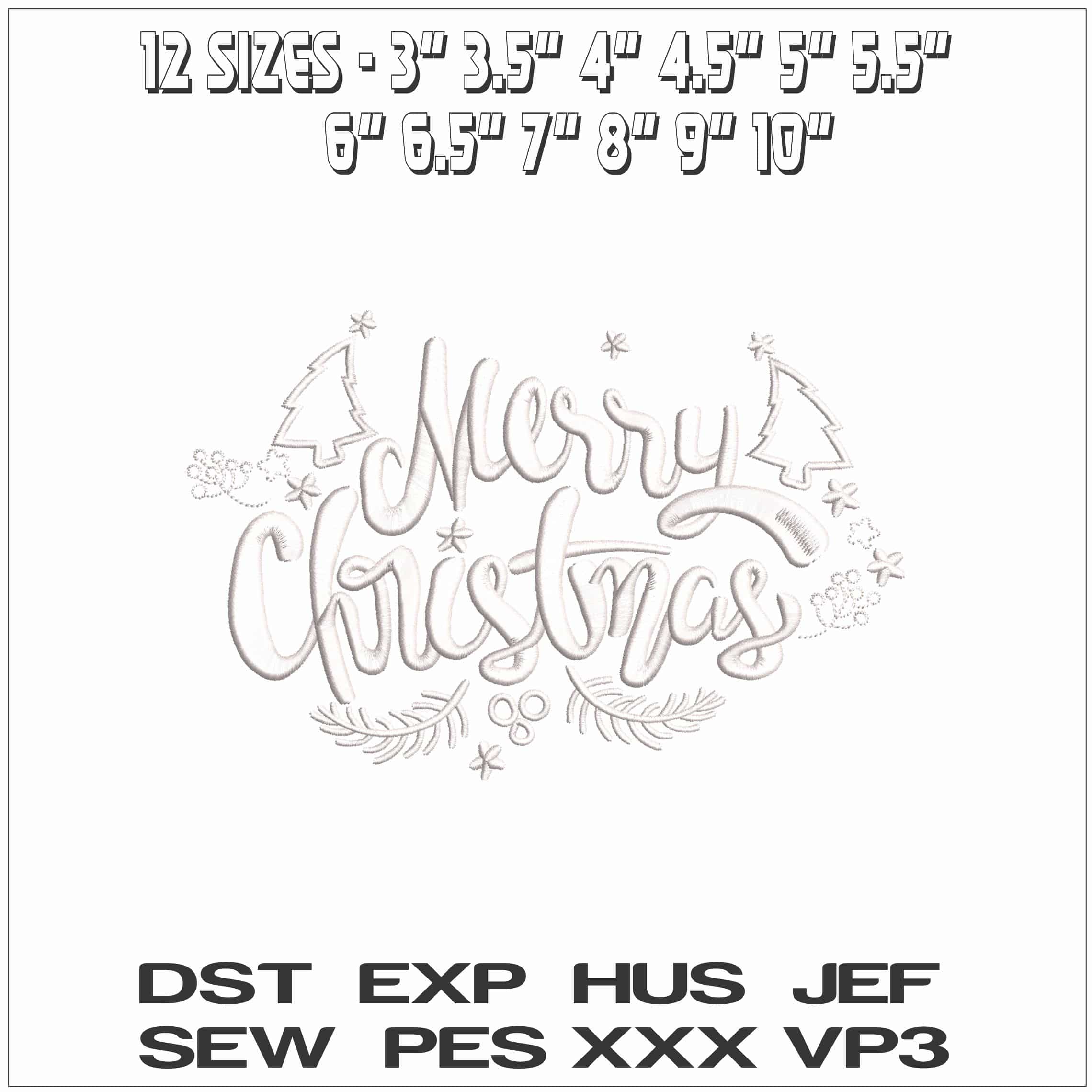 Merry Christmas Outline- Elegant embroidery design file - instant download — view 2