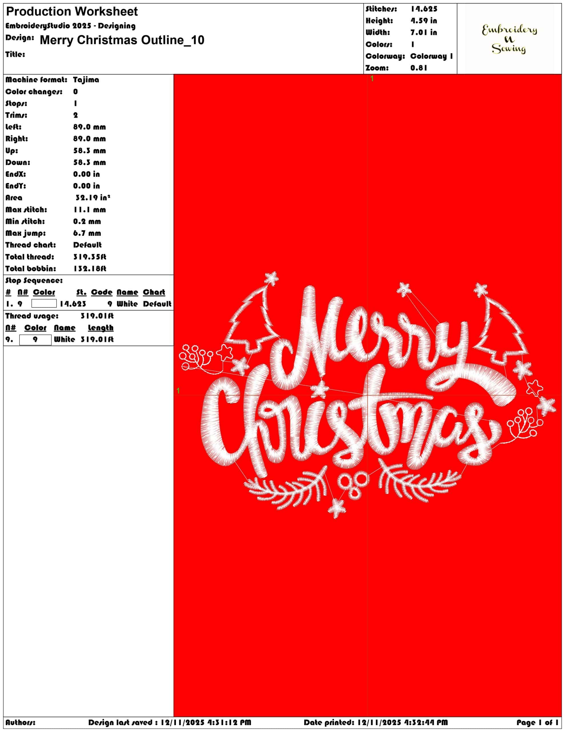 Merry Christmas Outline- Elegant embroidery design file - instant download — view 3