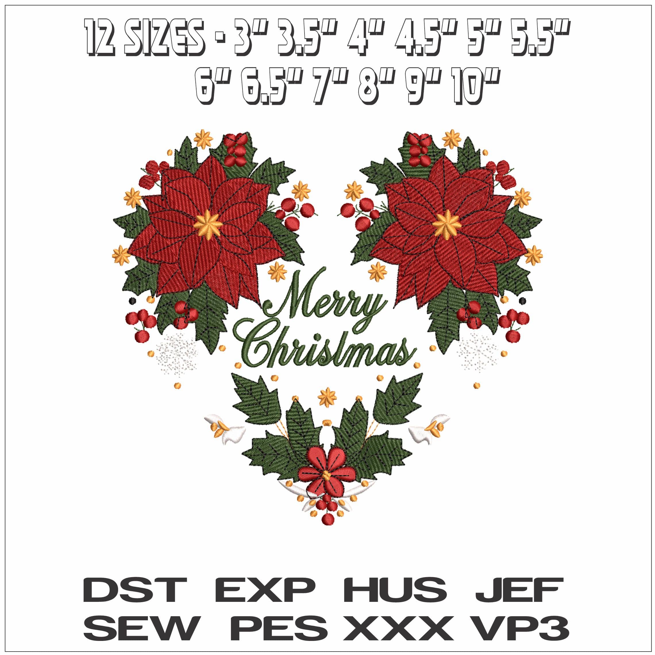 Merry Christmas Ponsetta- Elegant embroidery design file - instant download — view 2