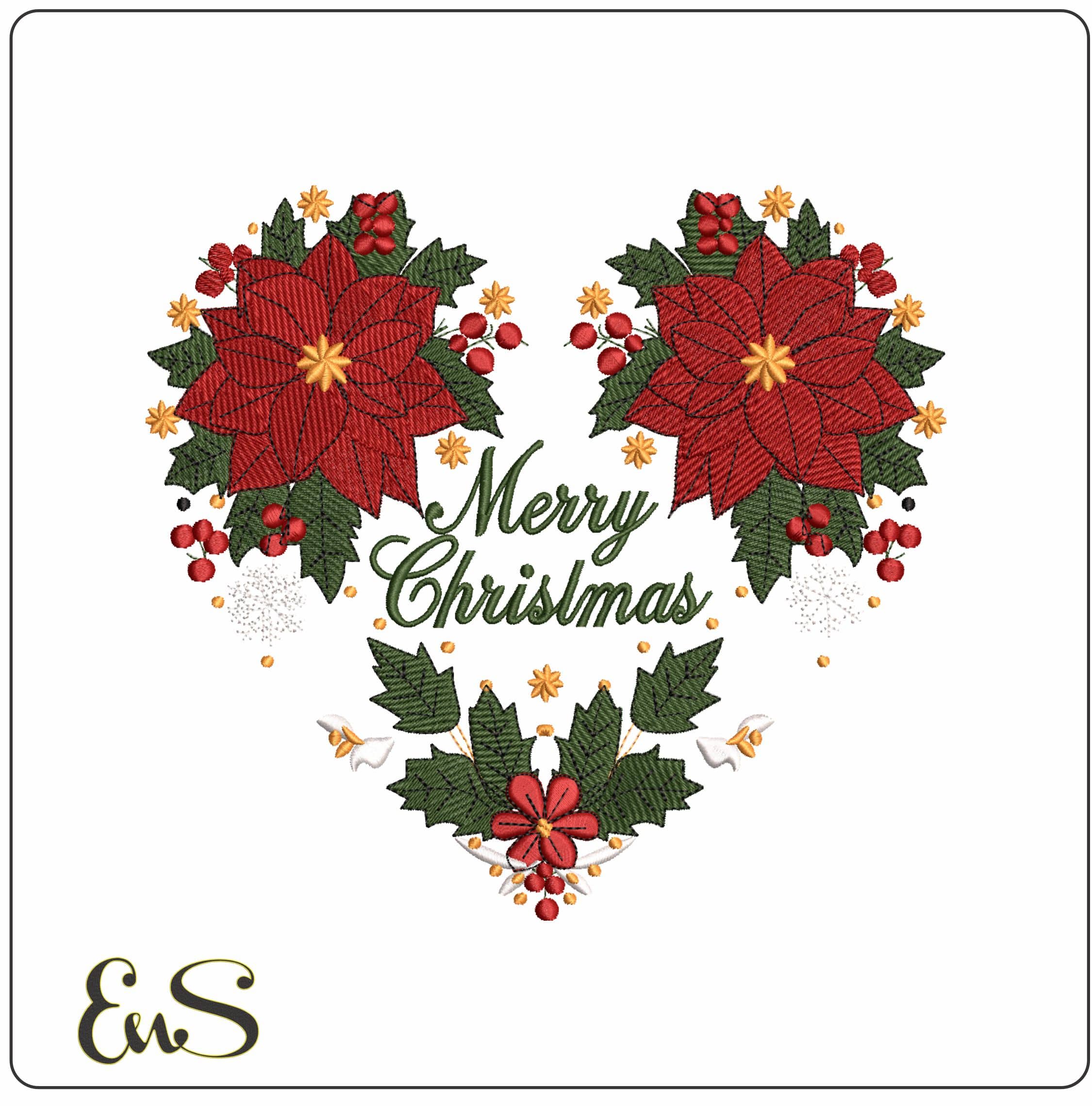 Merry Christmas Ponsetta- Elegant embroidery design file - instant download