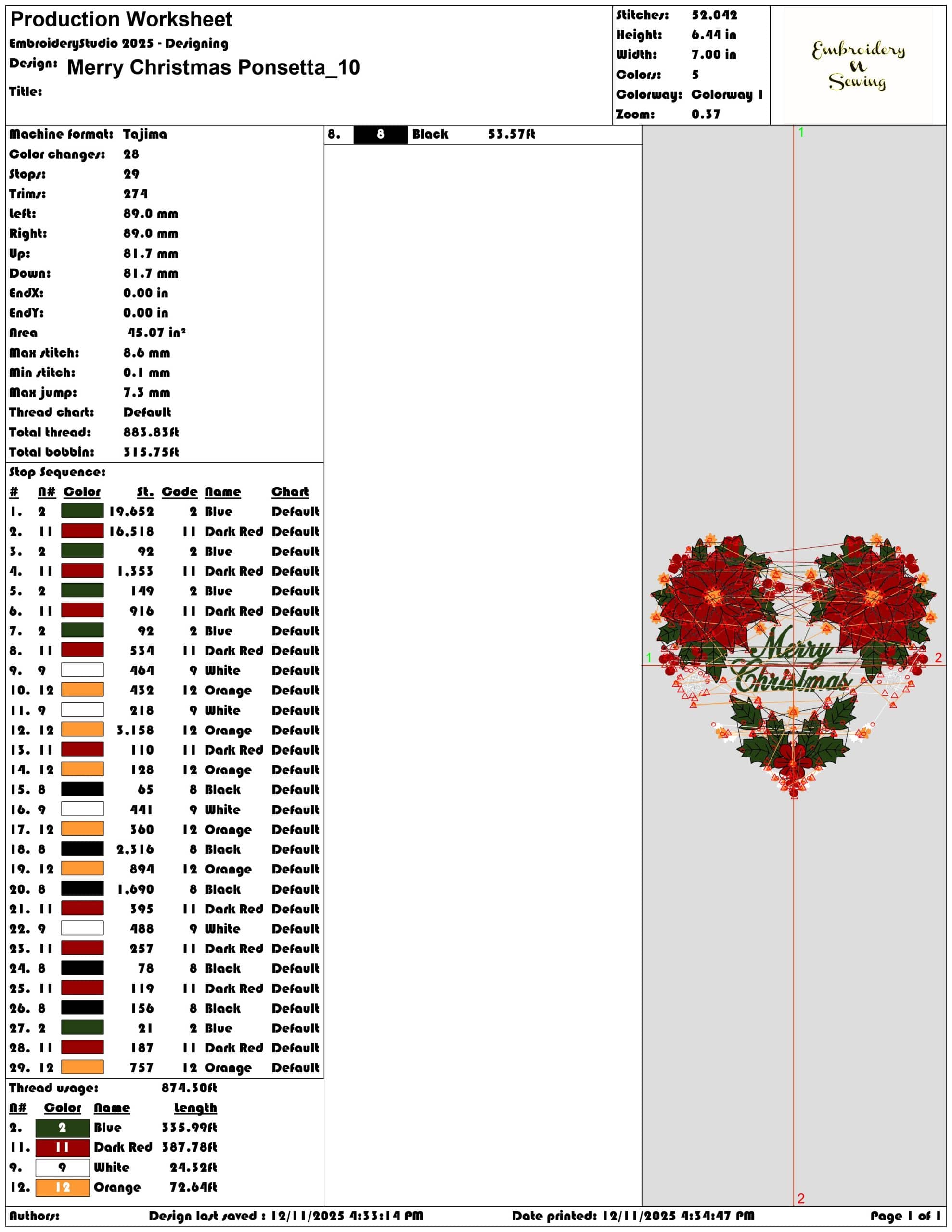 Merry Christmas Ponsetta- Elegant embroidery design file - instant download — view 3