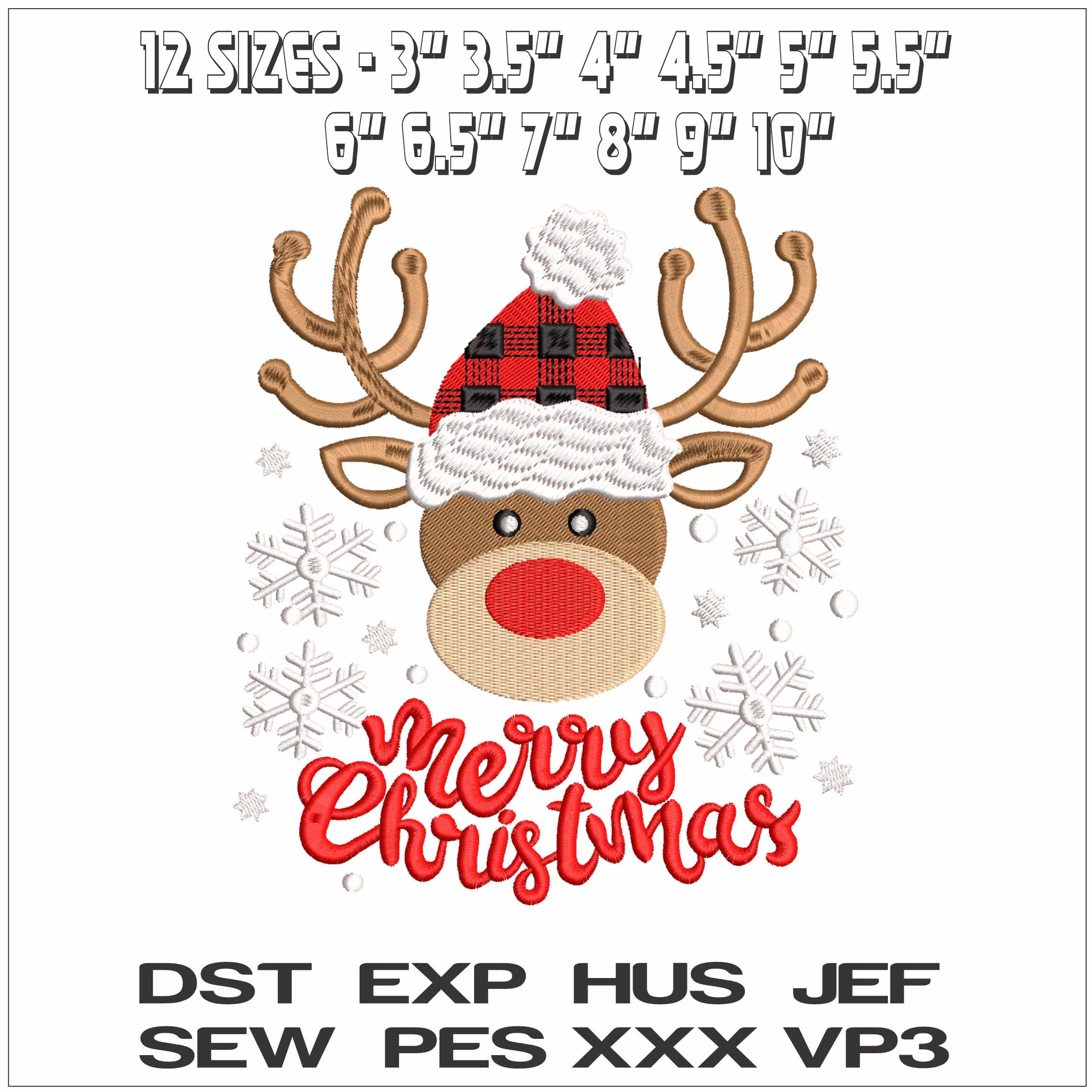 Merry Christmas Reindeer face- Elegant embroidery design file - instant download — view 2