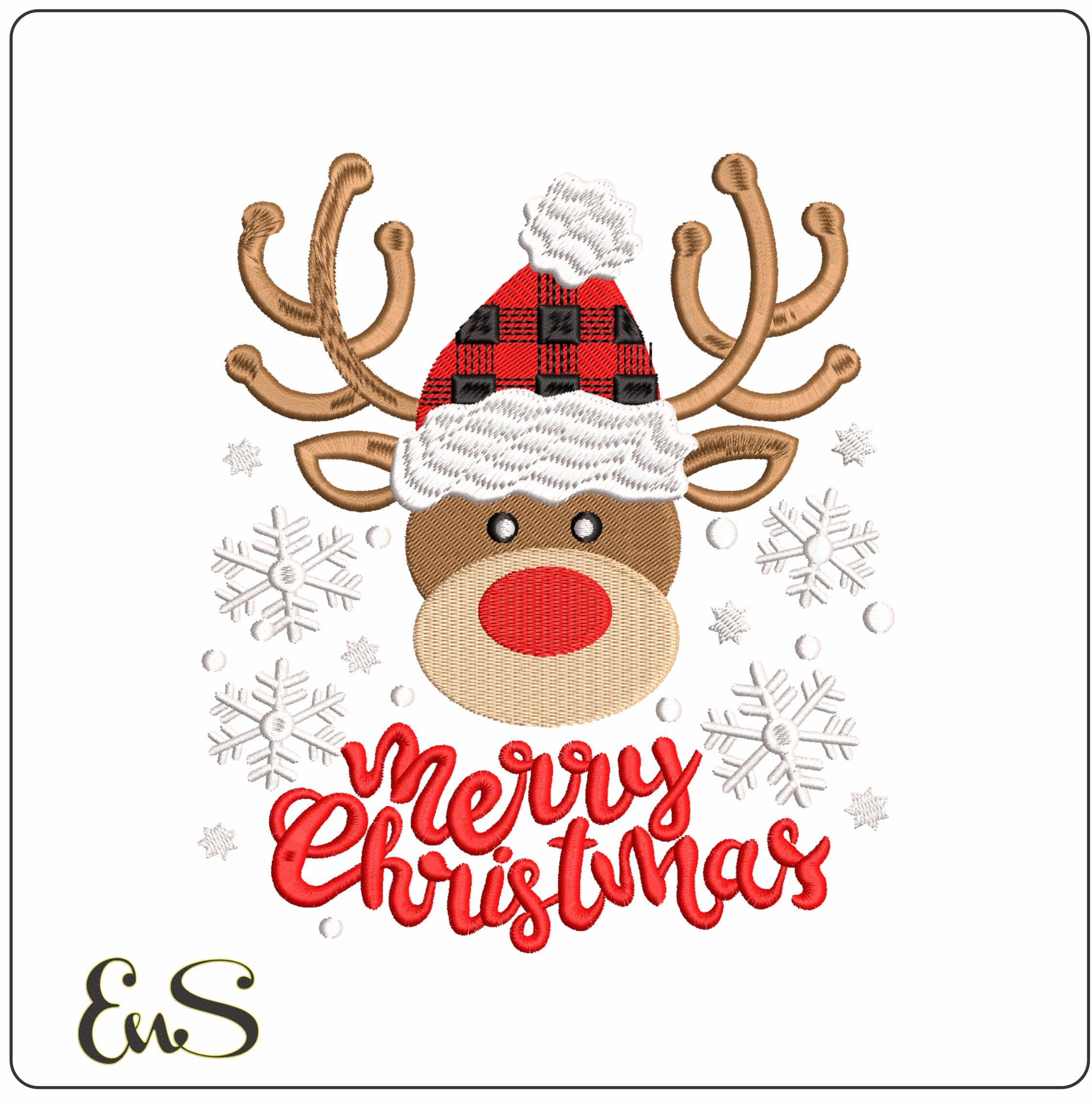 Merry Christmas Reindeer face- Elegant embroidery design file - instant download