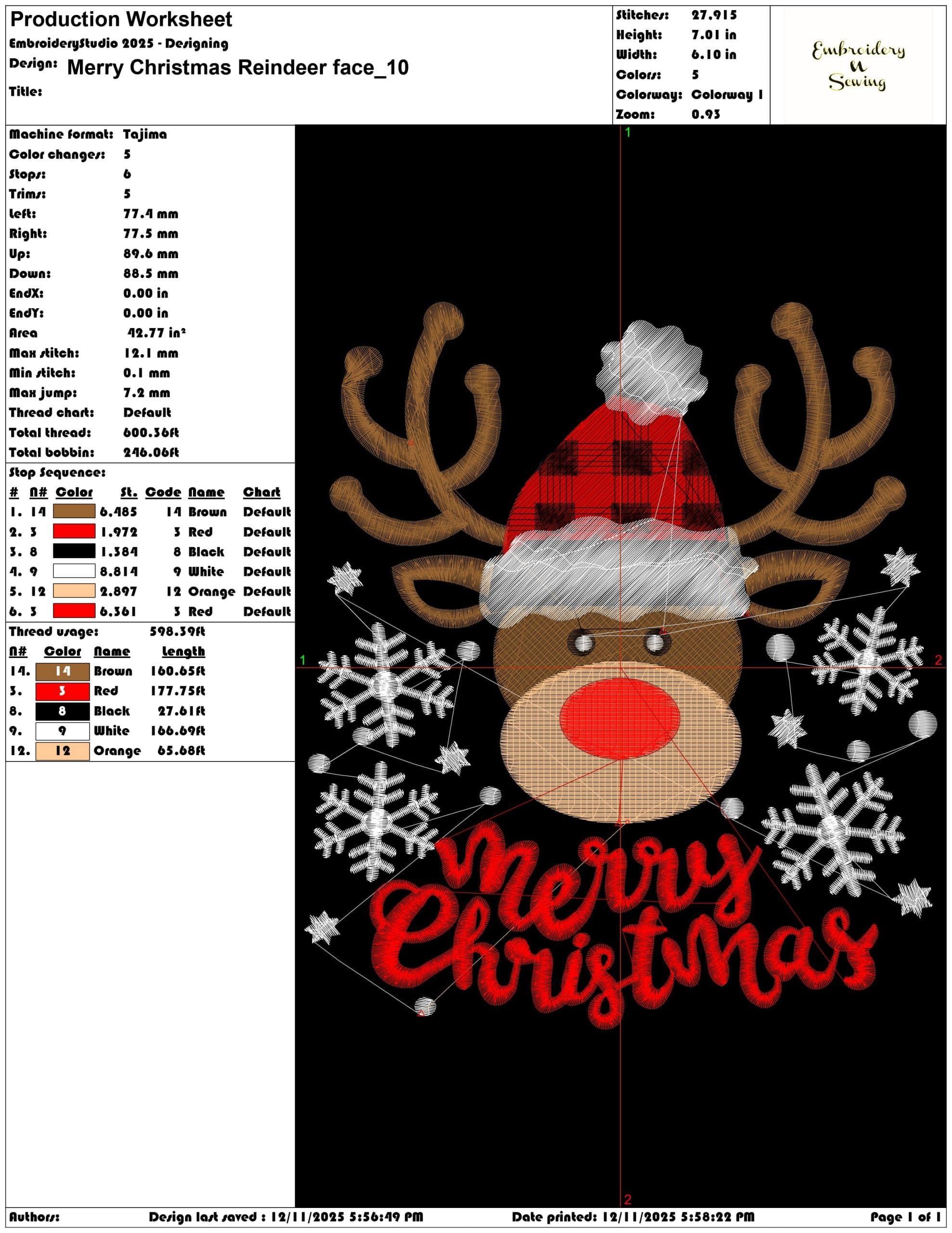 Merry Christmas Reindeer face- Elegant embroidery design file - instant download — view 3