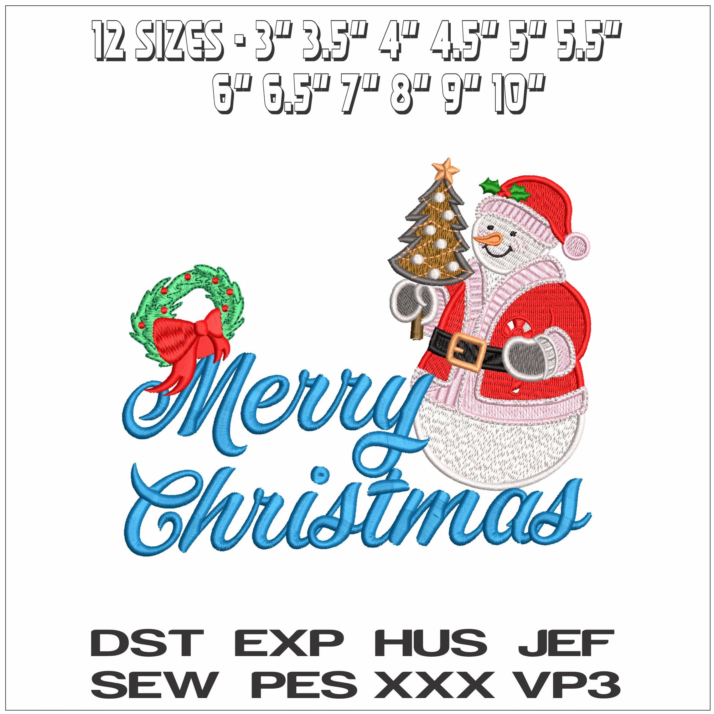 Merry Christmas Snowman with Xmas Tree- Elegant embroidery design file - instant download — view 2