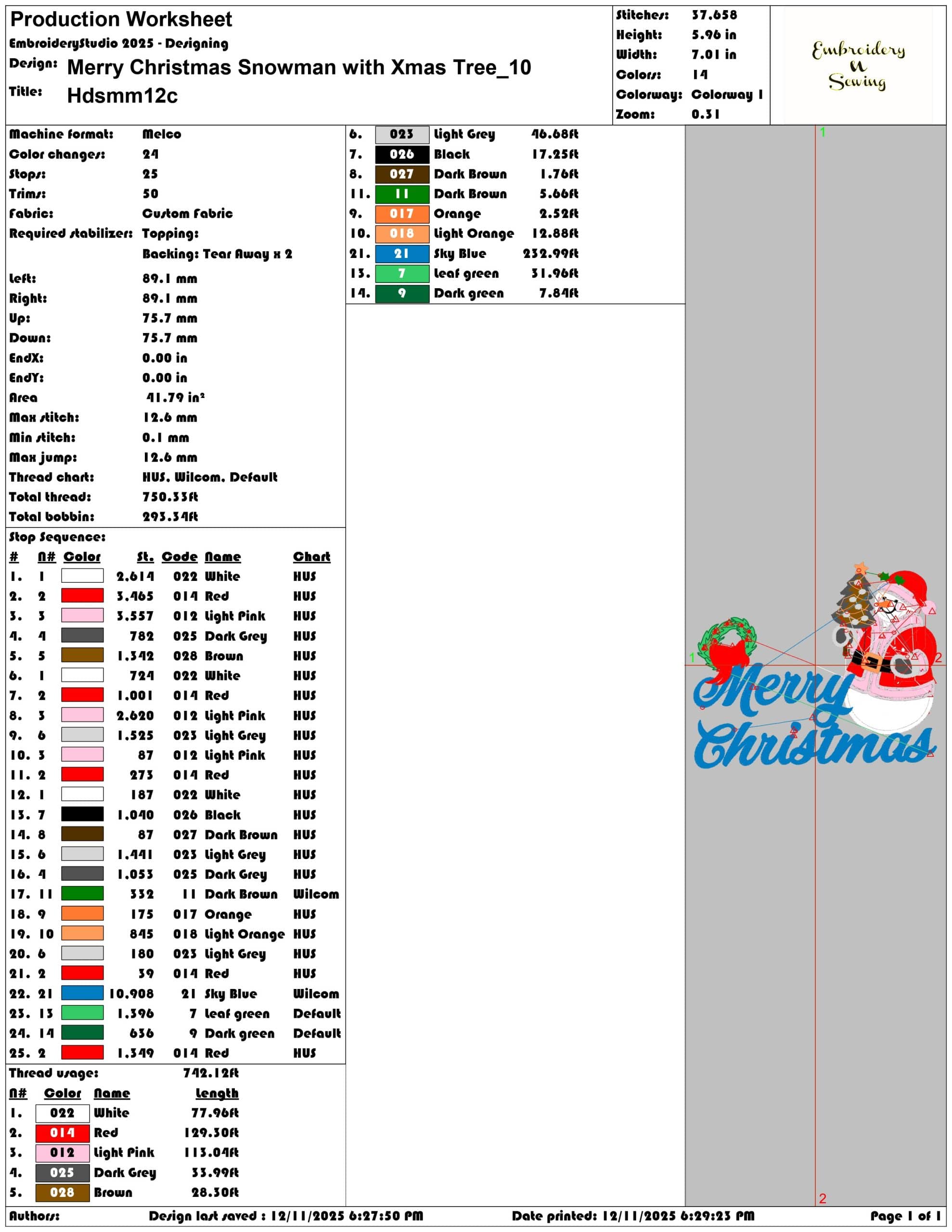 Merry Christmas Snowman with Xmas Tree- Elegant embroidery design file - instant download — view 3