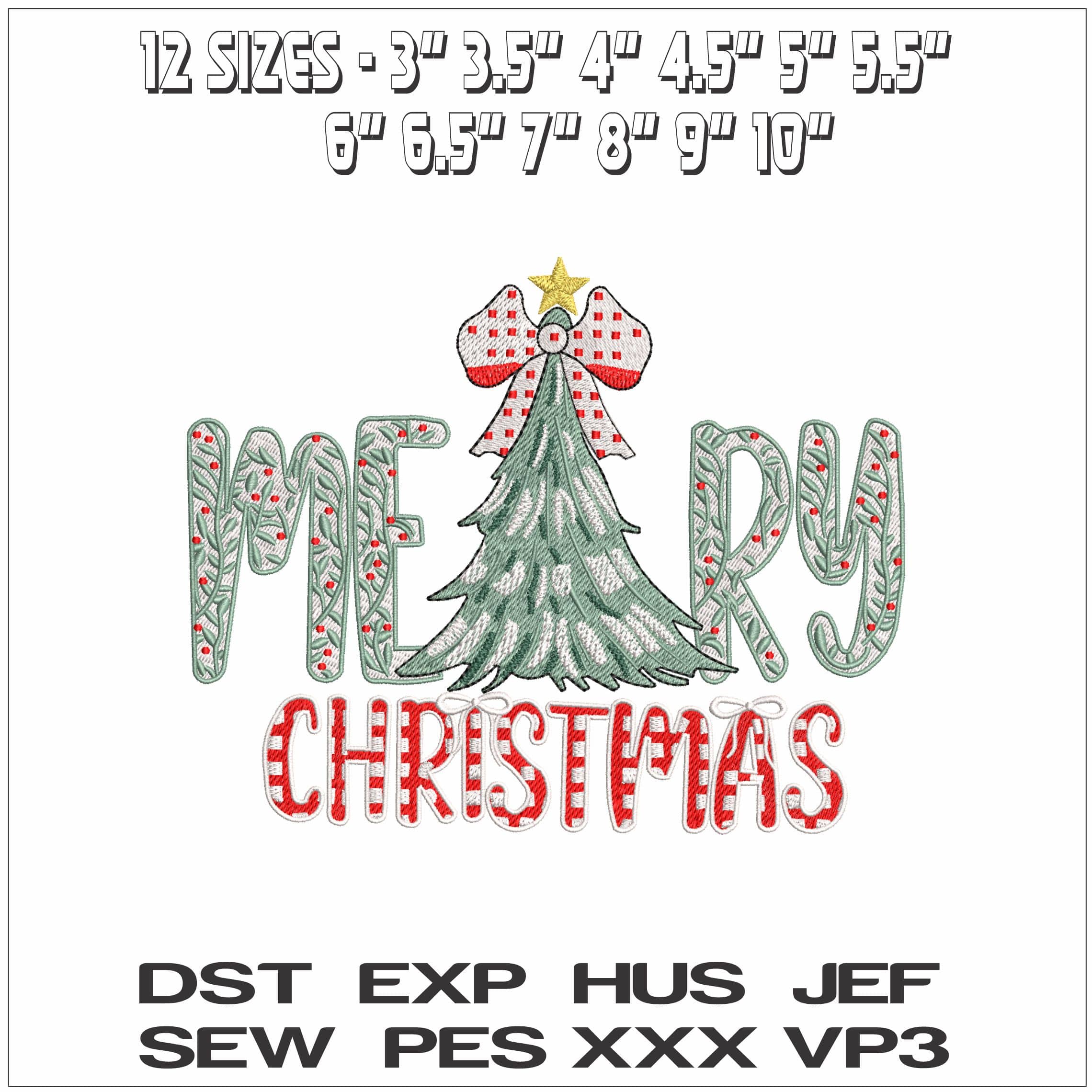 Merry Christmas Tree- Elegant embroidery design file - instant download — view 2