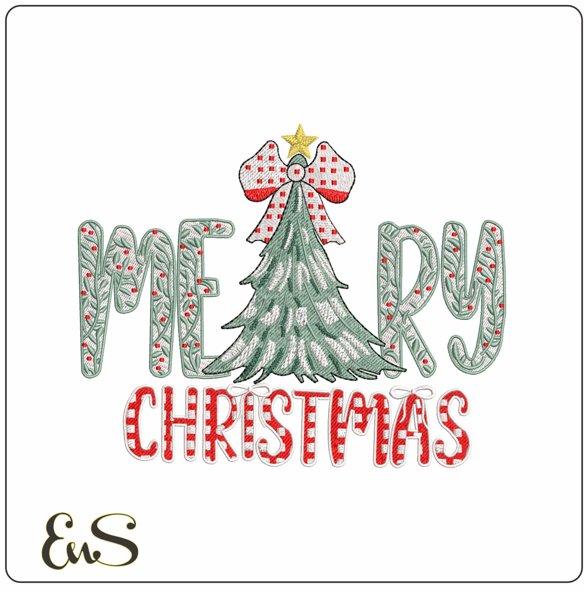 Merry Christmas Tree- Elegant embroidery design file - instant download