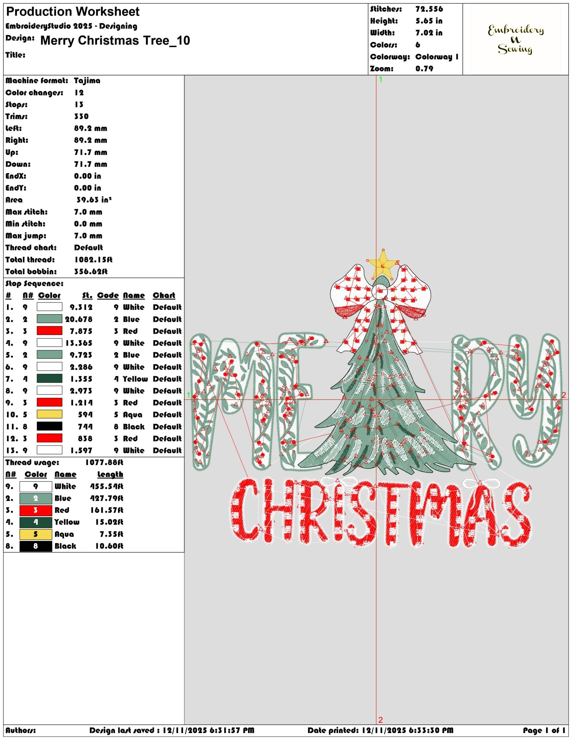 Merry Christmas Tree- Elegant embroidery design file - instant download — view 3