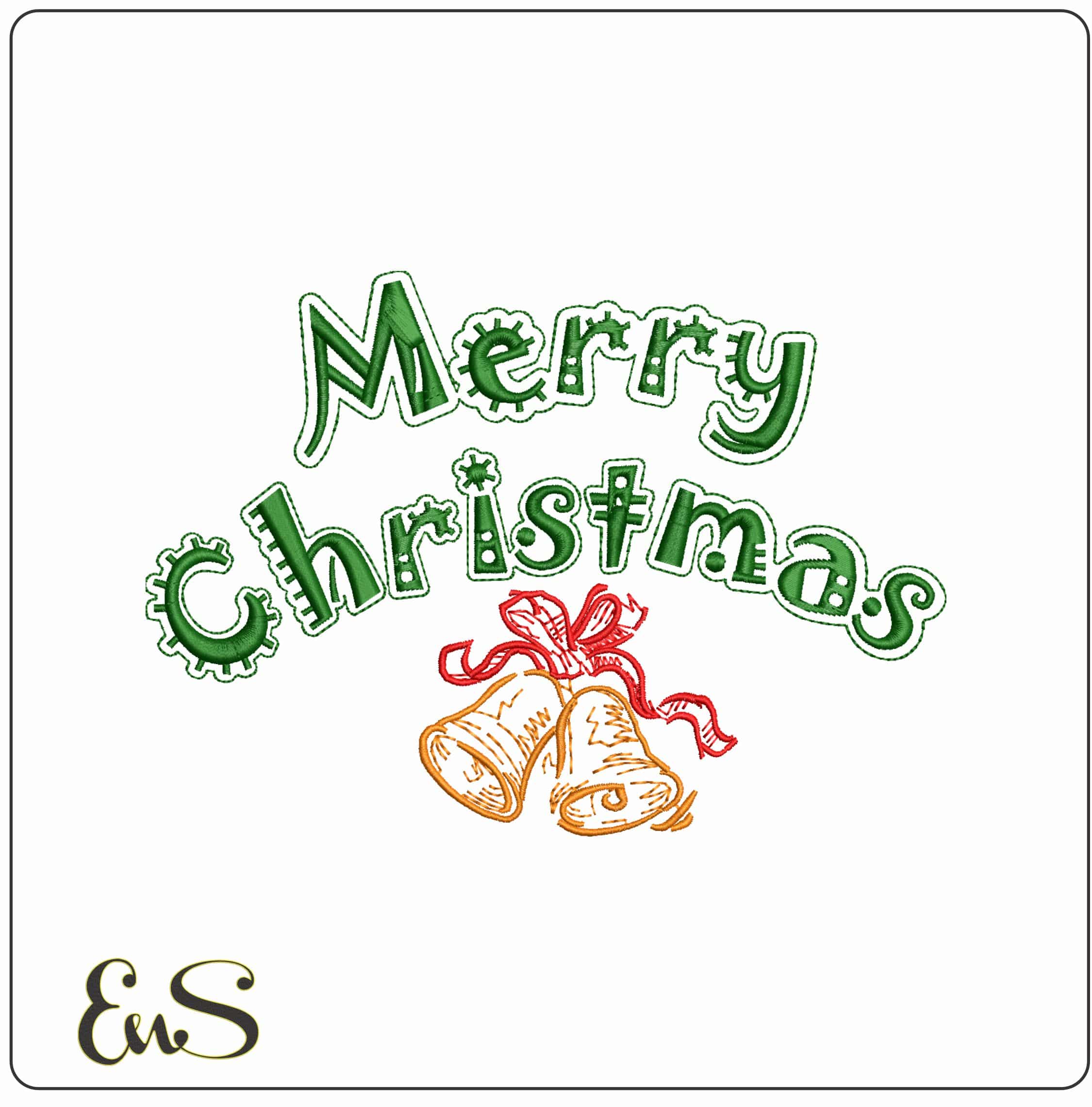 Merry Christmas with Bells- Elegant embroidery design file - instant download