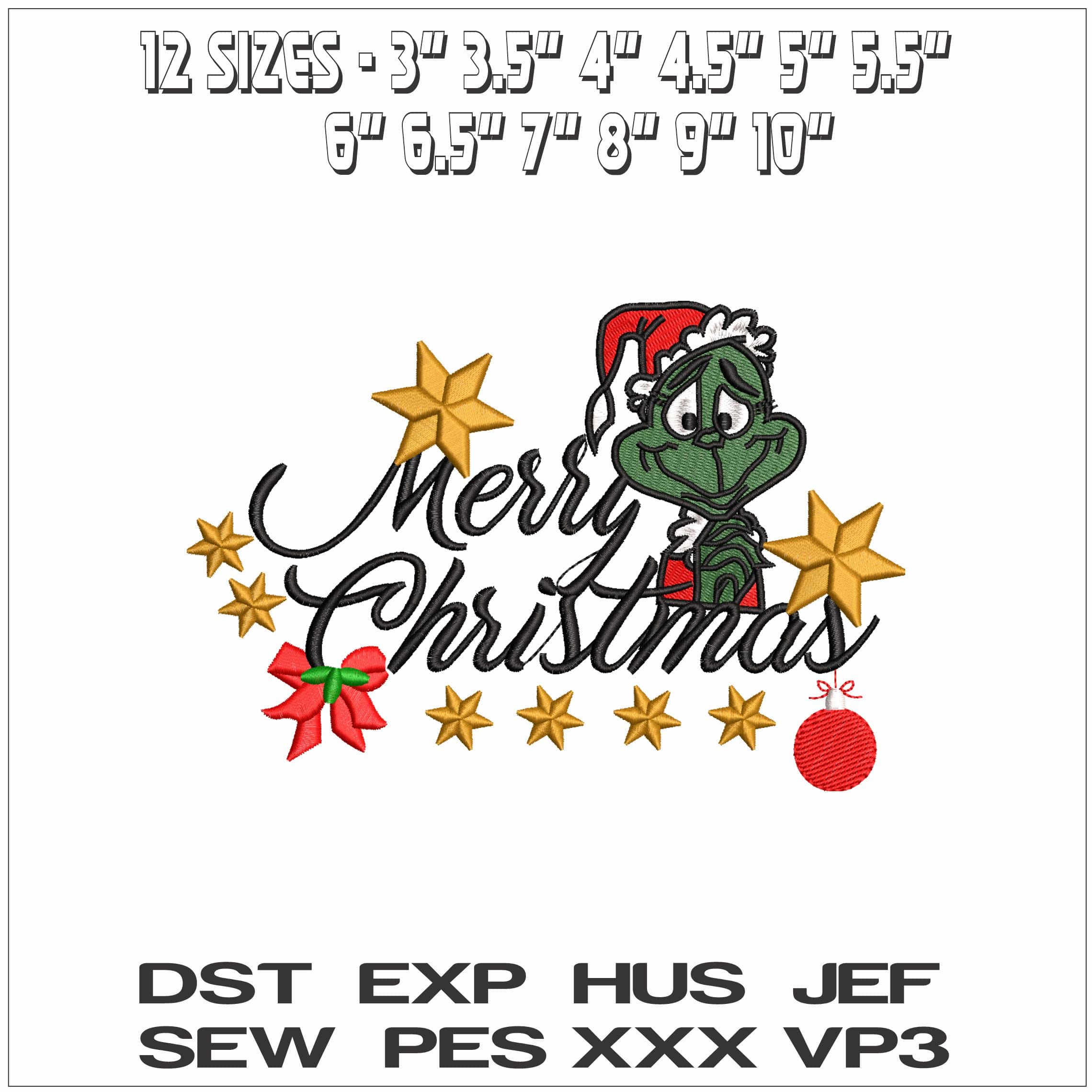 Merry Christmas with Christmas Grinch- Elegant embroidery design file - instant download — view 2