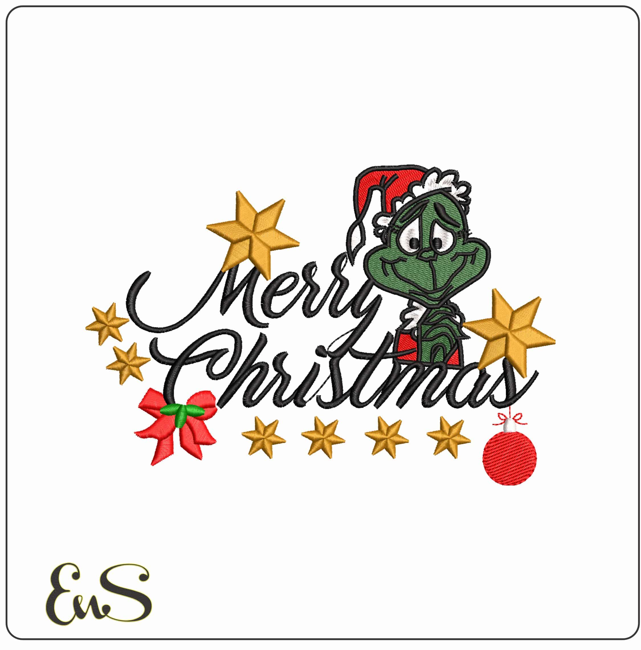 Merry Christmas with Christmas Grinch- Elegant embroidery design file - instant download