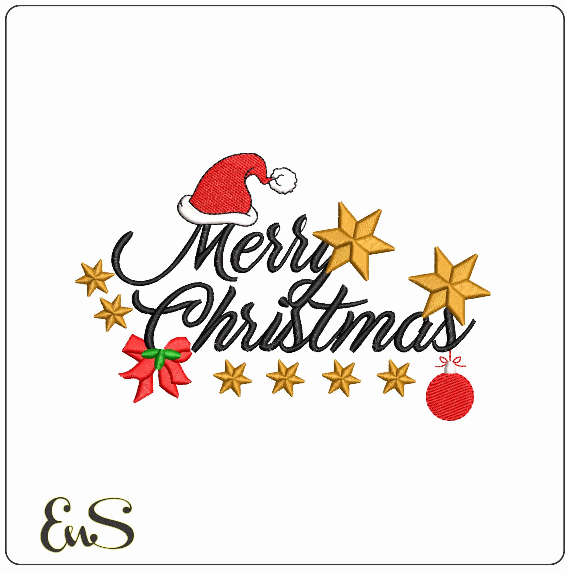 Merry Christmas with Christmas Hat- Elegant embroidery design file - instant download