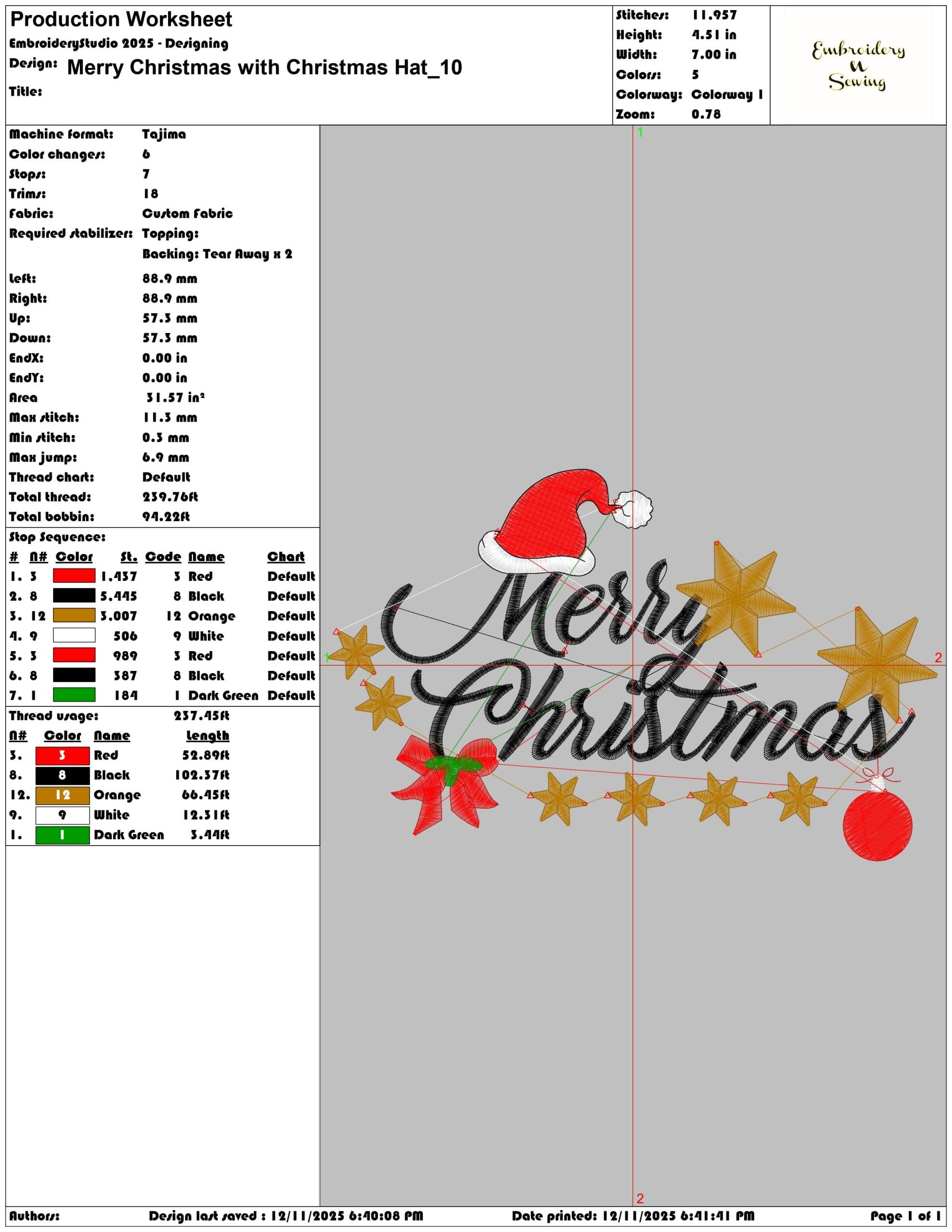 Merry Christmas with Christmas Hat- Elegant embroidery design file - instant download — view 3