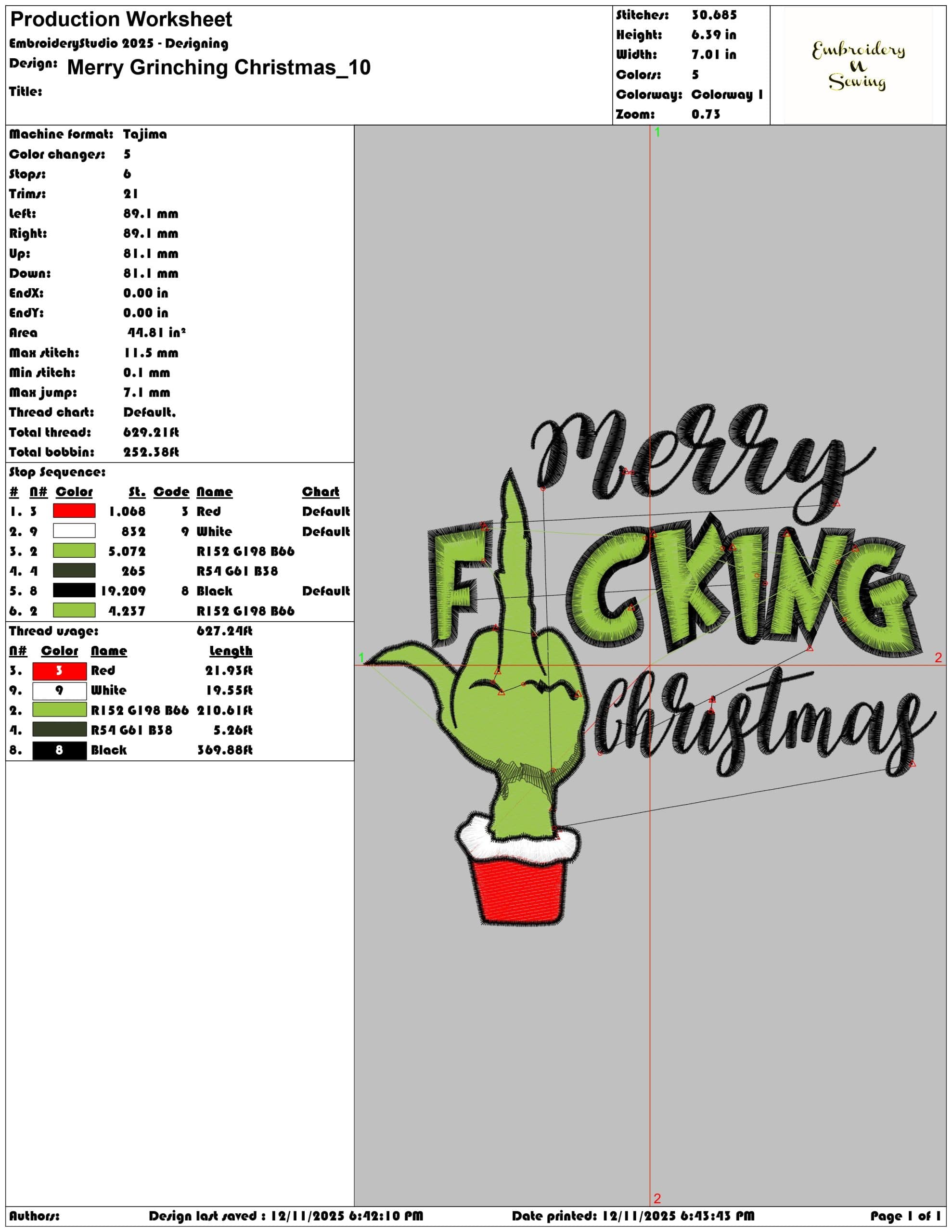 Merry Grinching Christmas- Elegant embroidery design file - instant download — view 3