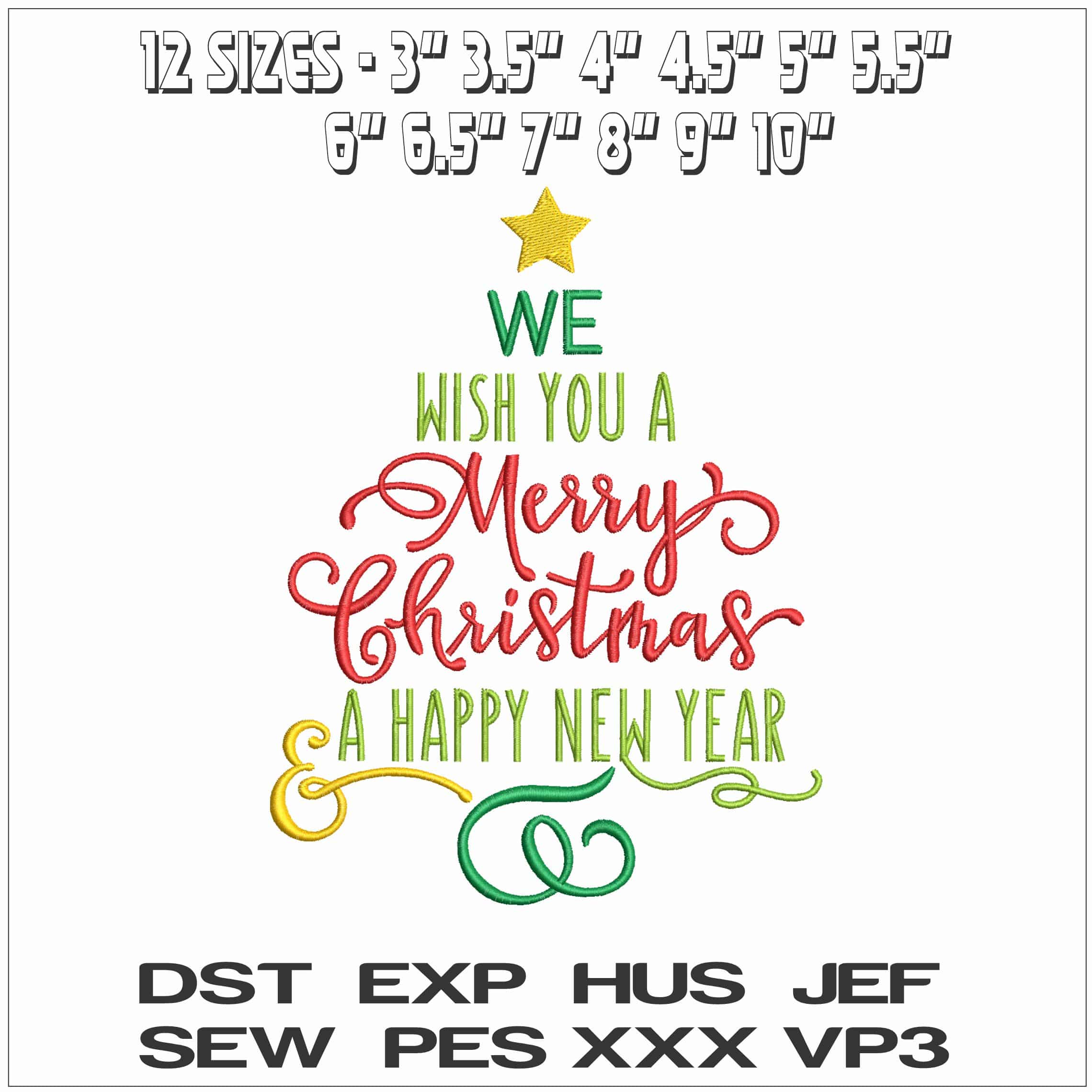 Merry Xmas Happy New Year- Elegant embroidery design file - instant download — view 2