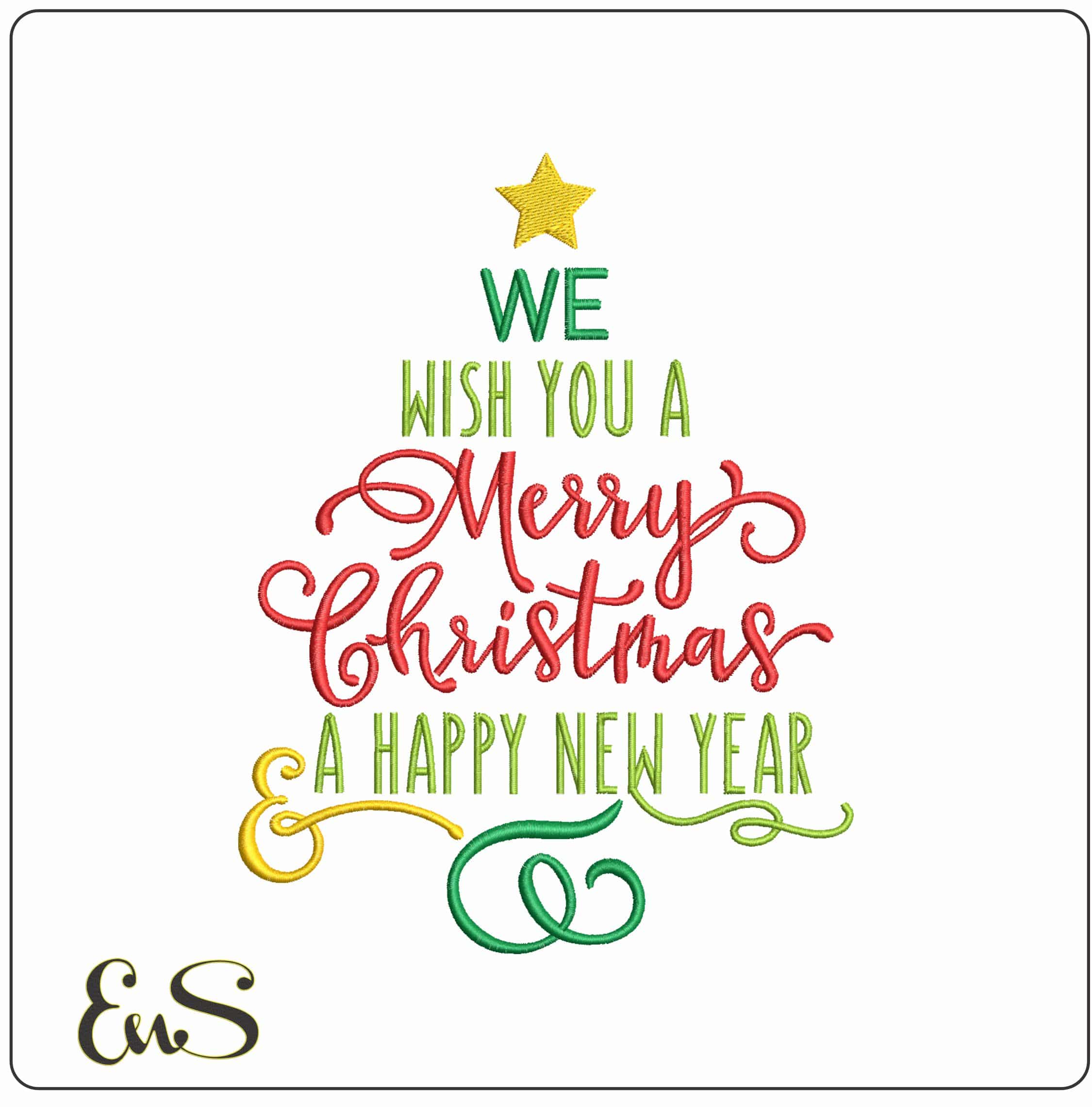 Merry Xmas Happy New Year- Elegant embroidery design file - instant download