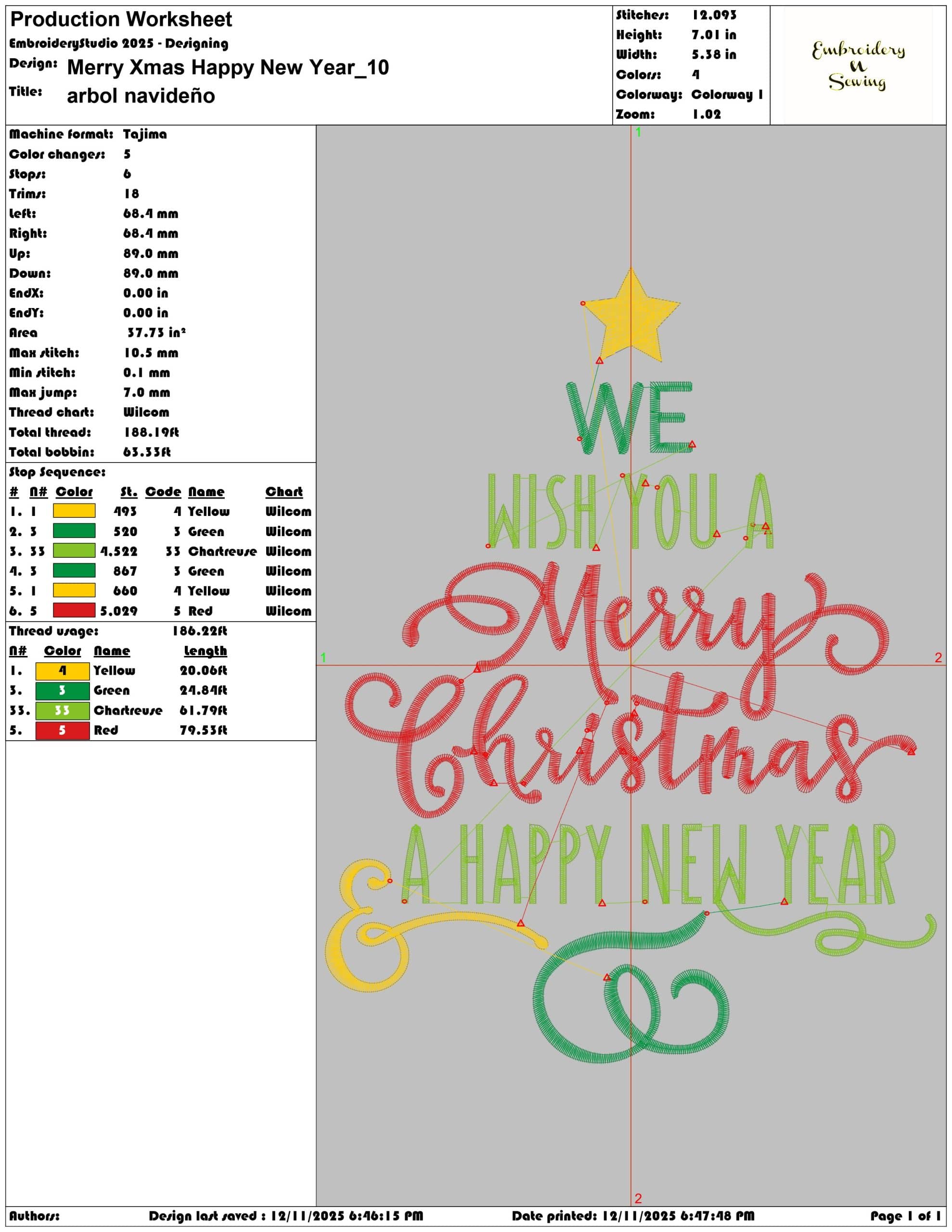 Merry Xmas Happy New Year- Elegant embroidery design file - instant download — view 3