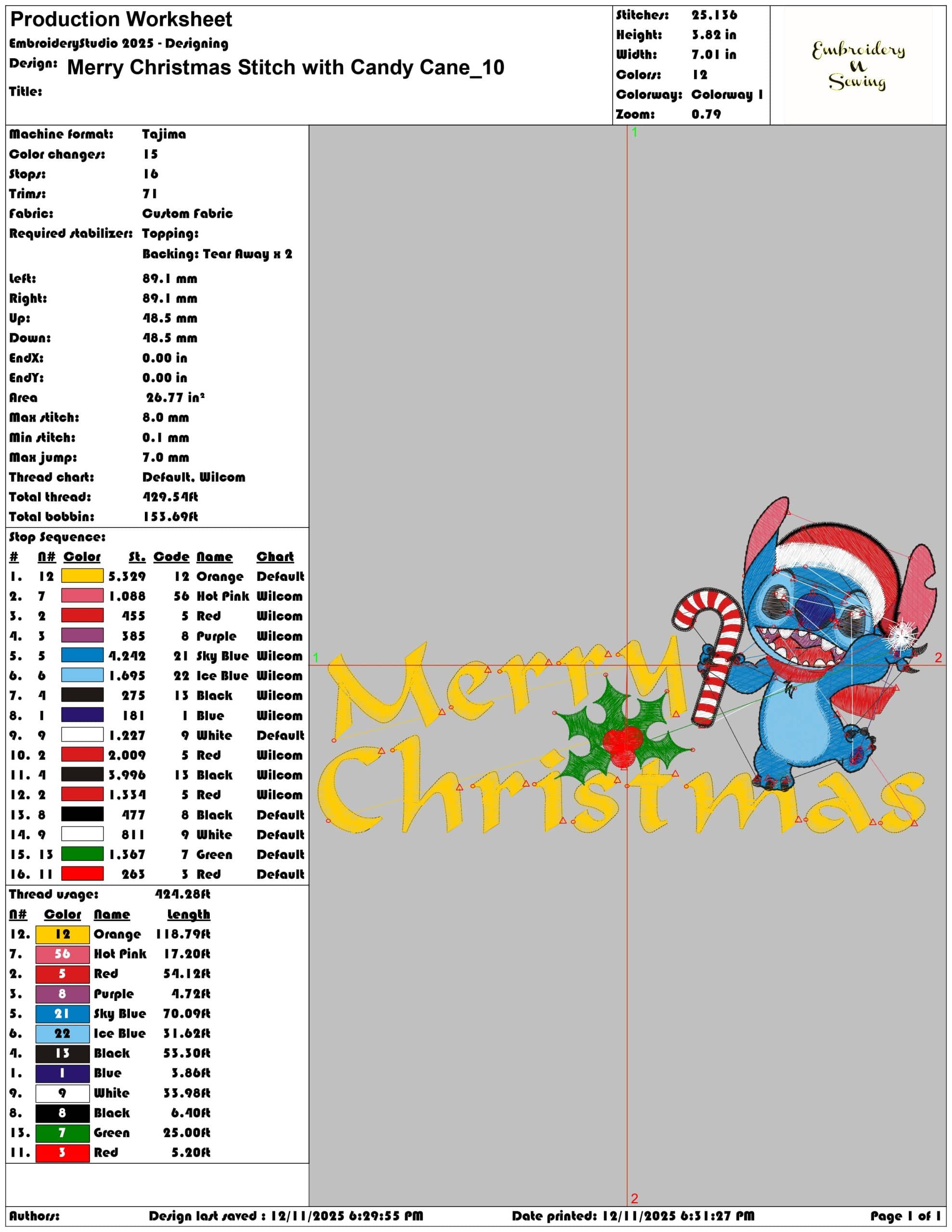 Merry Christmas Stitch with Candy Cane- Elegant embroidery design file - instant download — view 3