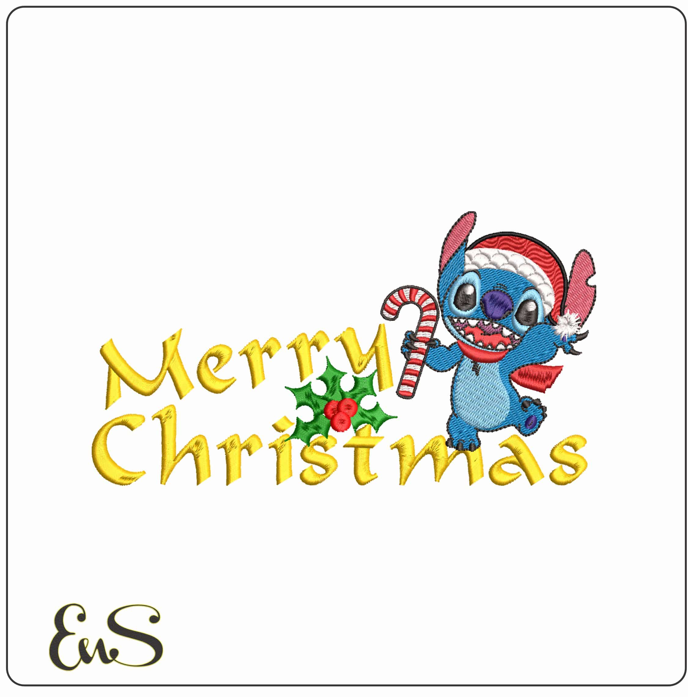 Merry Christmas Stitch with Candy Cane- Elegant embroidery design file - instant download