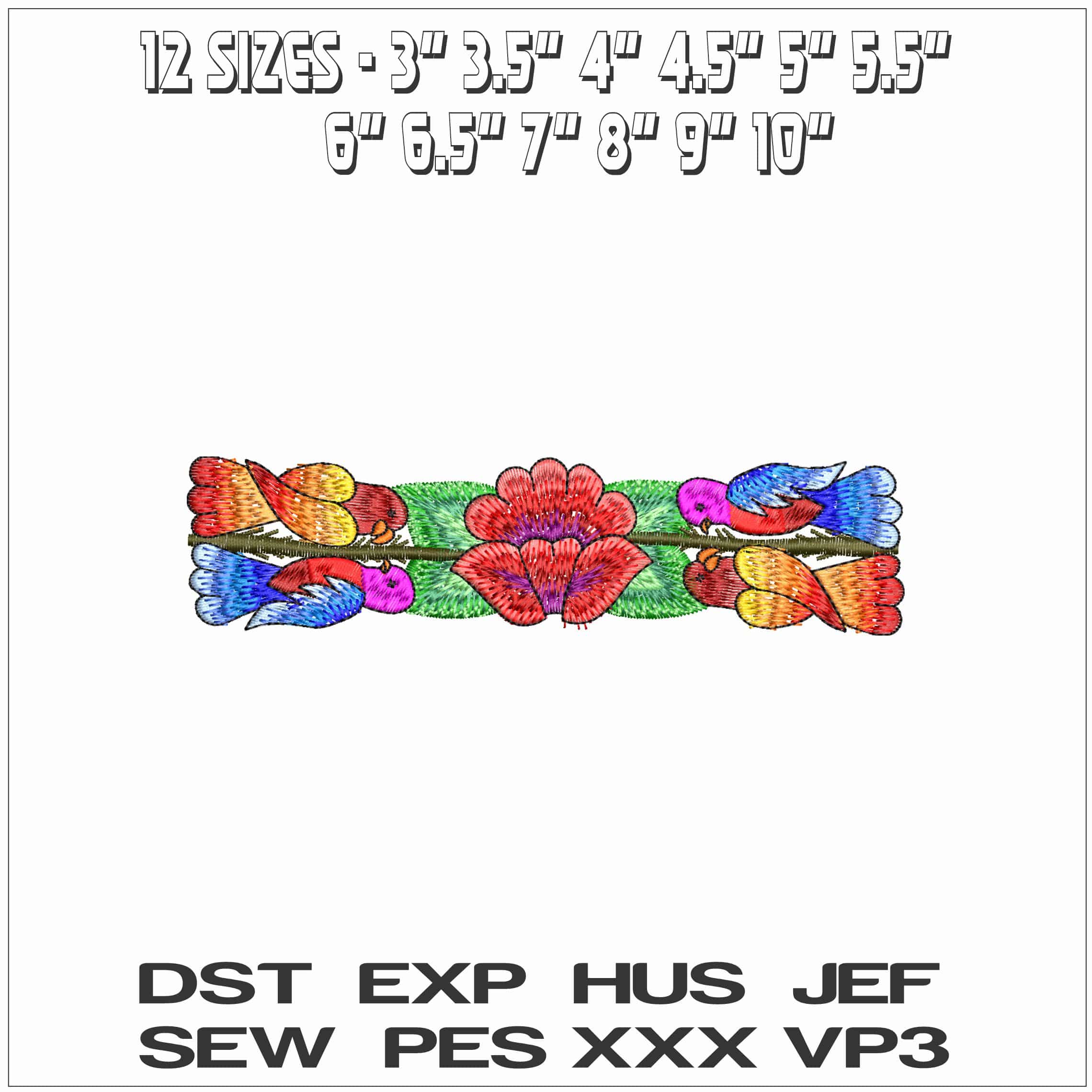 Mexican Birds and Flower- Elegant embroidery design file - instant download — view 2
