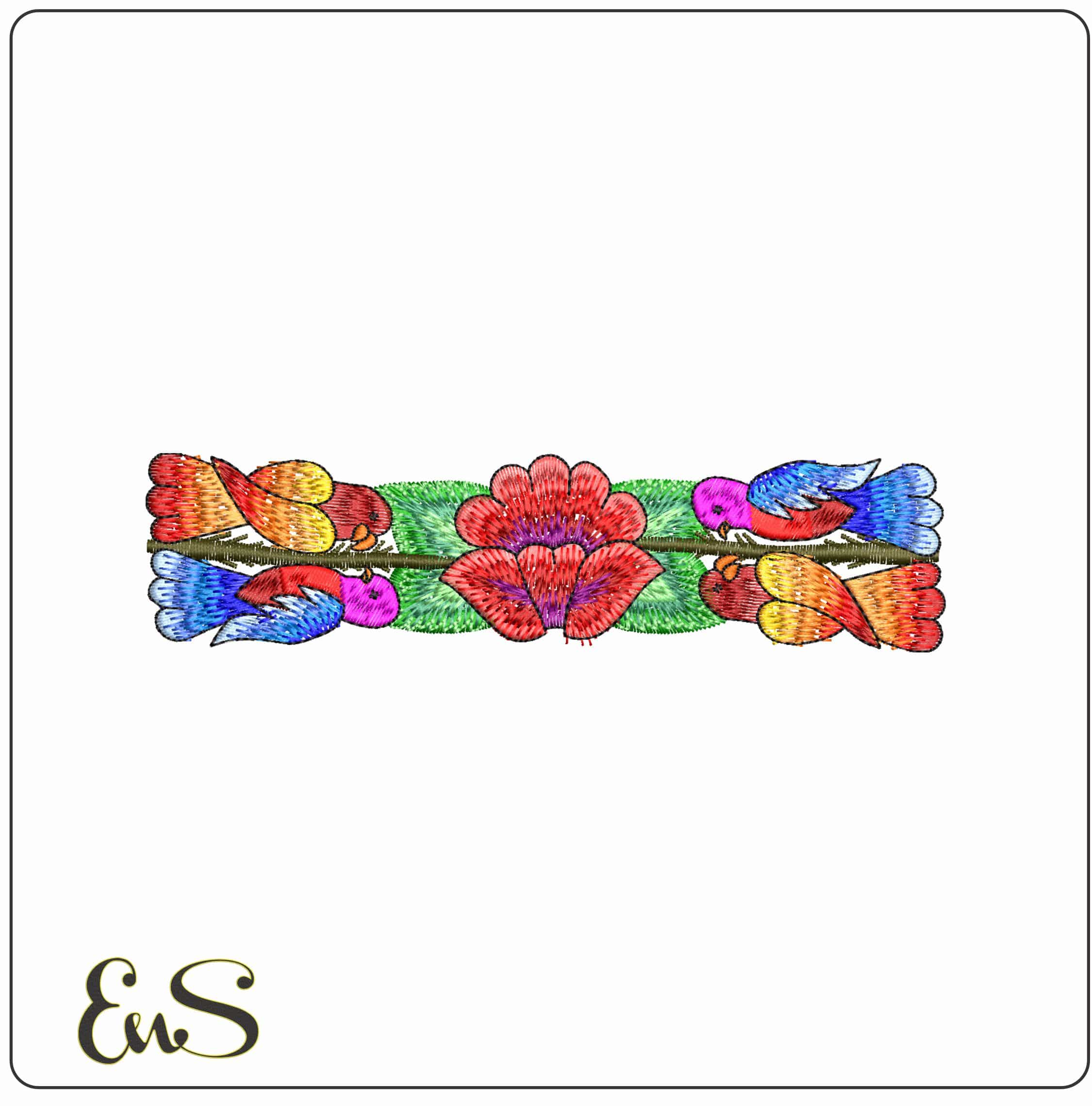 Mexican Birds and Flower- Elegant embroidery design file - instant download