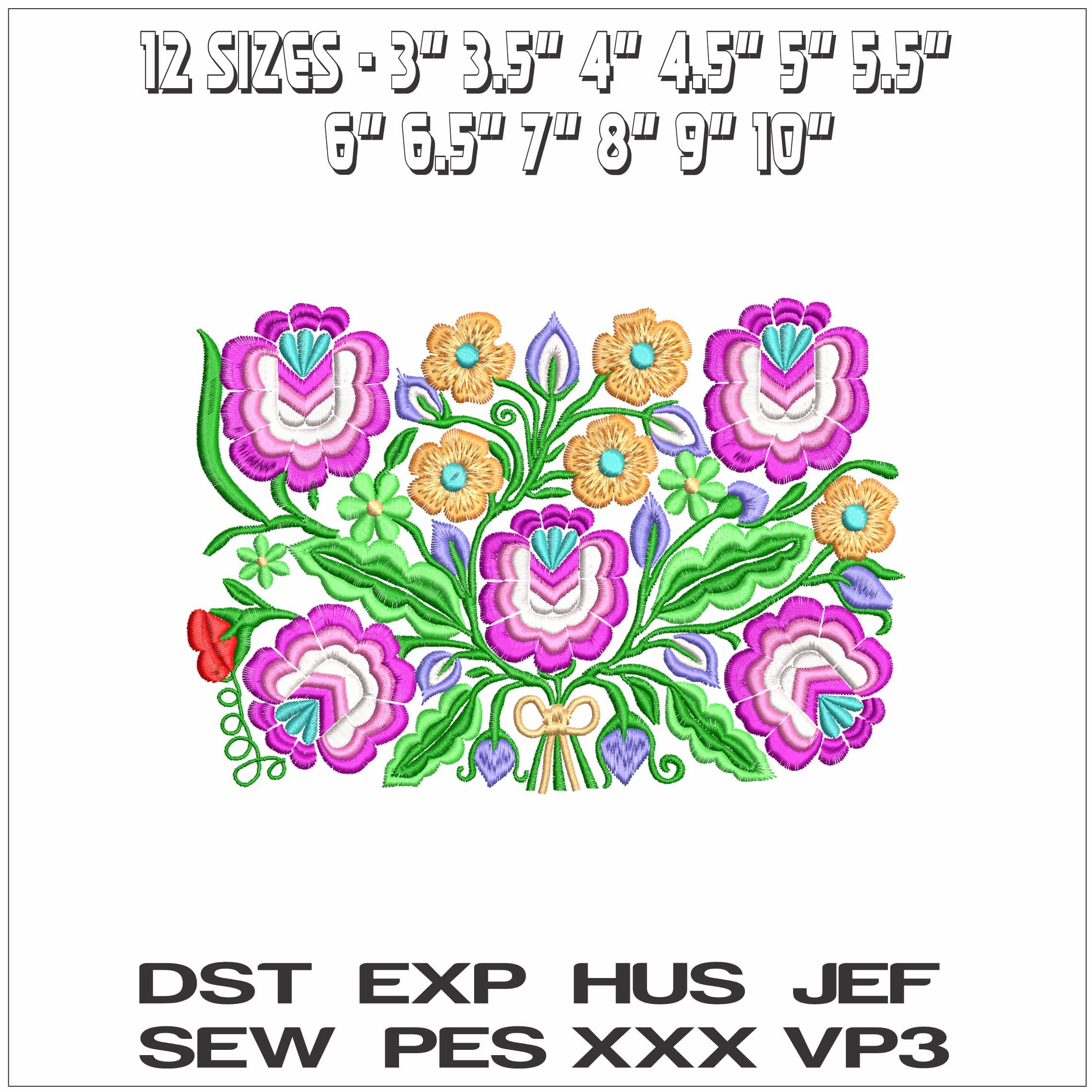 Mexican Flowers- Elegant embroidery design file - instant download — view 2