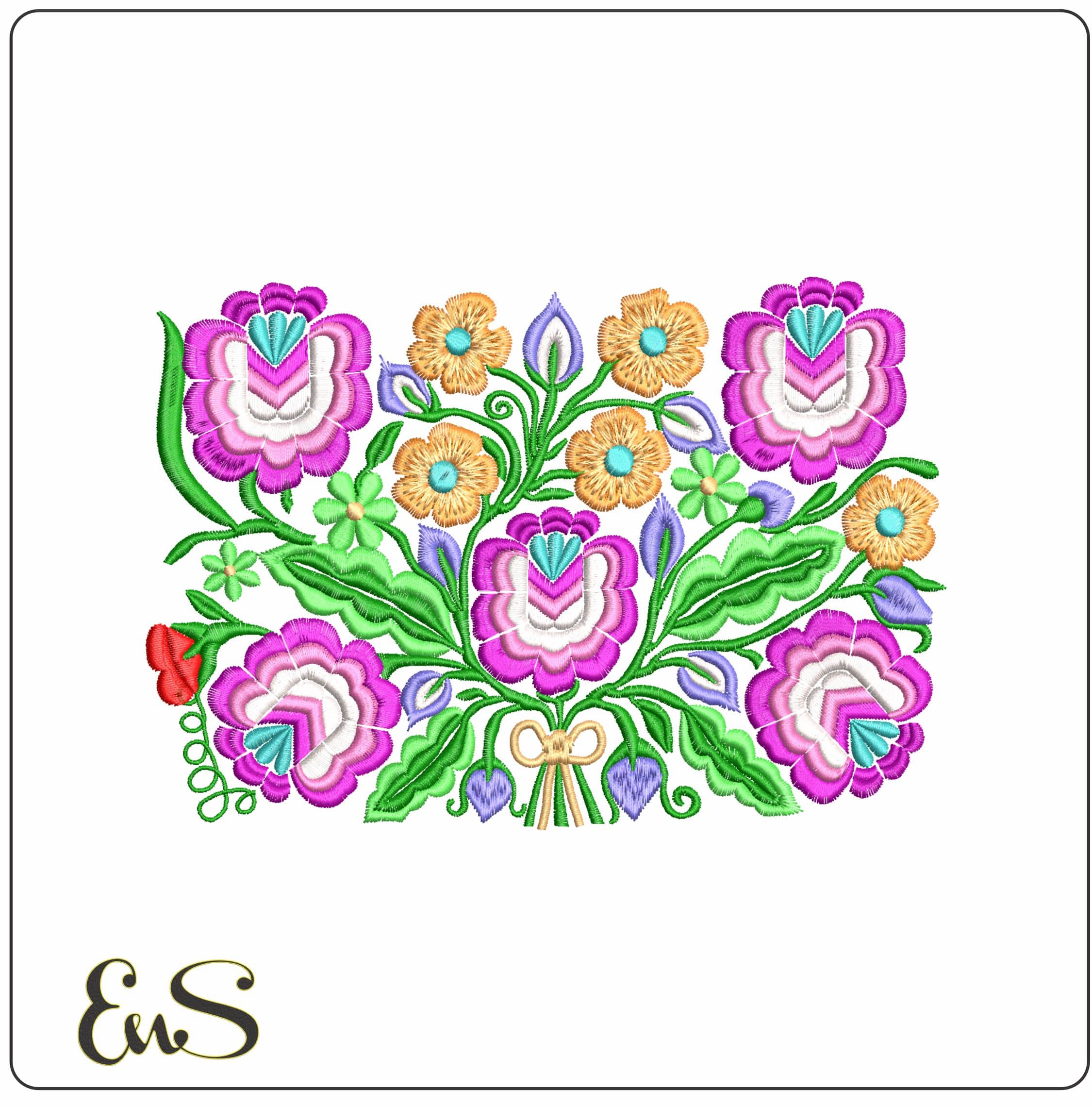 Mexican Flowers- Elegant embroidery design file - instant download