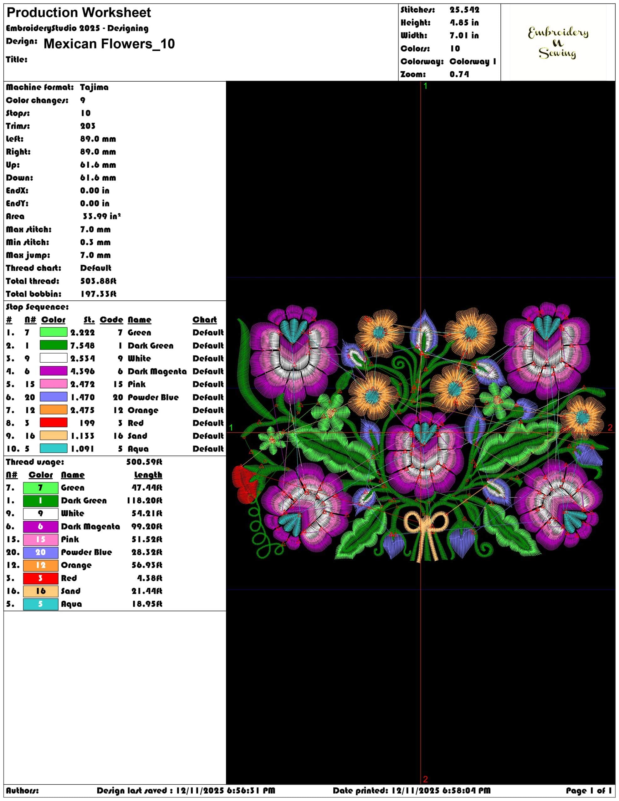 Mexican Flowers- Elegant embroidery design file - instant download — view 3